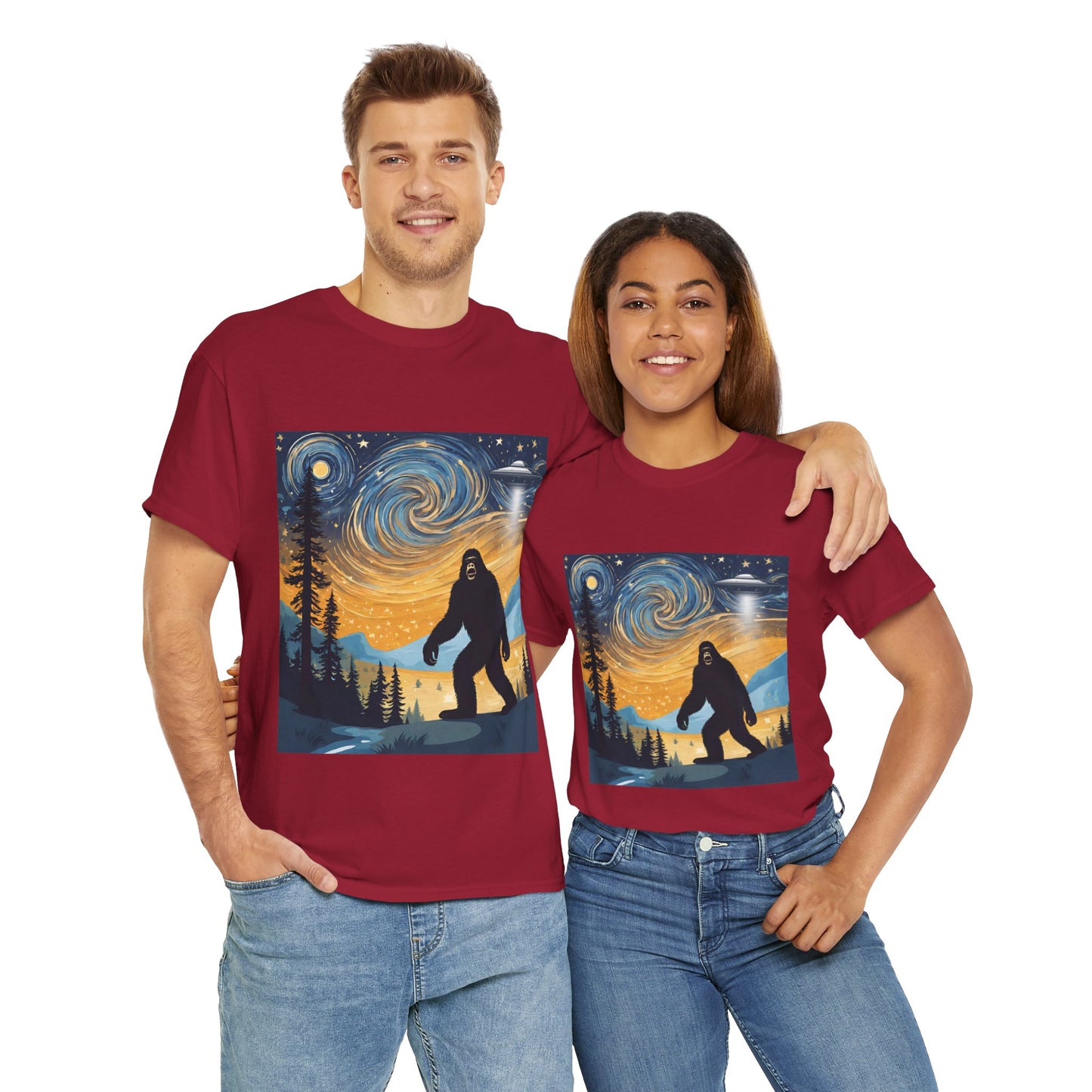 Funny Starry Night Stroll Bigfoot Encounters UFO Abduction - Flashlander Gym Shirt