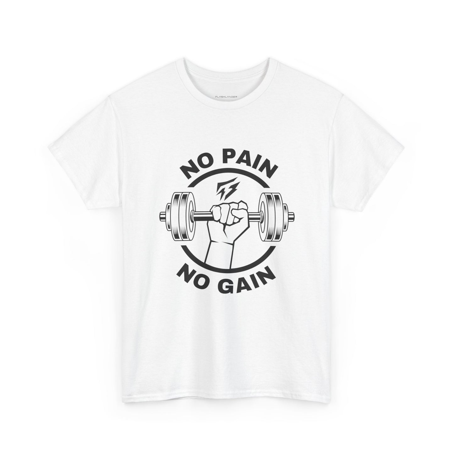 Camiseta de gimnasio Lifting Flashlander con frase "No Pain No Gain"