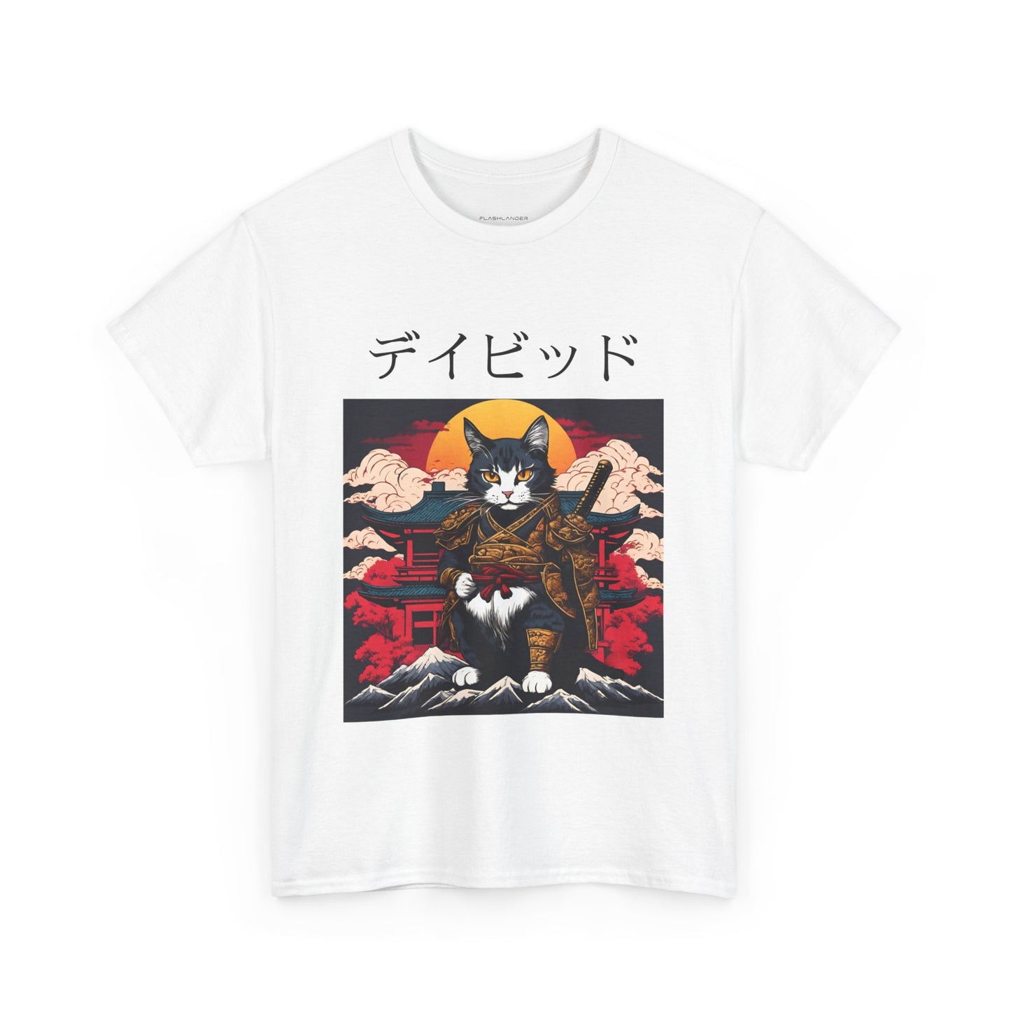 T-shirt japonais personnalisé avec votre nom T-shirt japonais personnalisé T-shirt d'anime de chat samouraï Votre texte Hiragana Katakana Kanji Femmes Hommes T-shirt