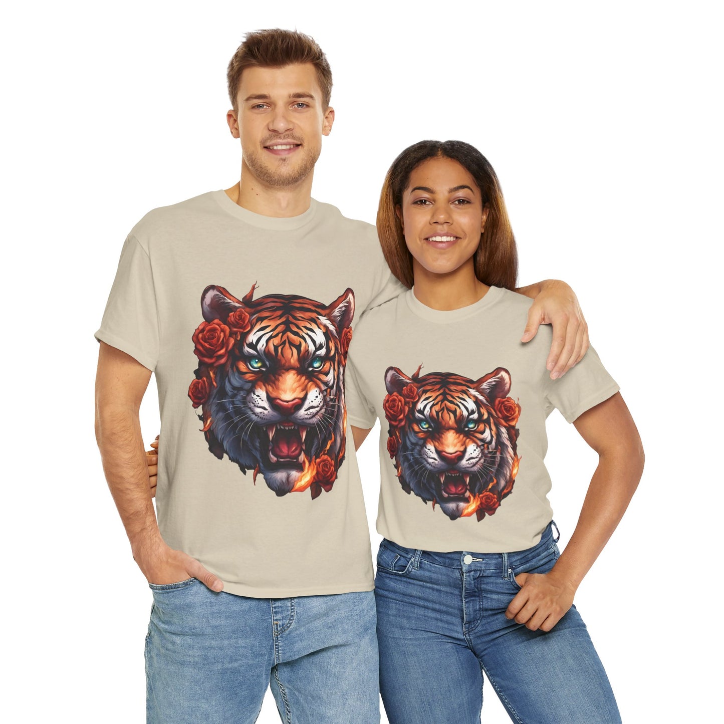 Tiger Flames and Roses T-Shirt Flashlander