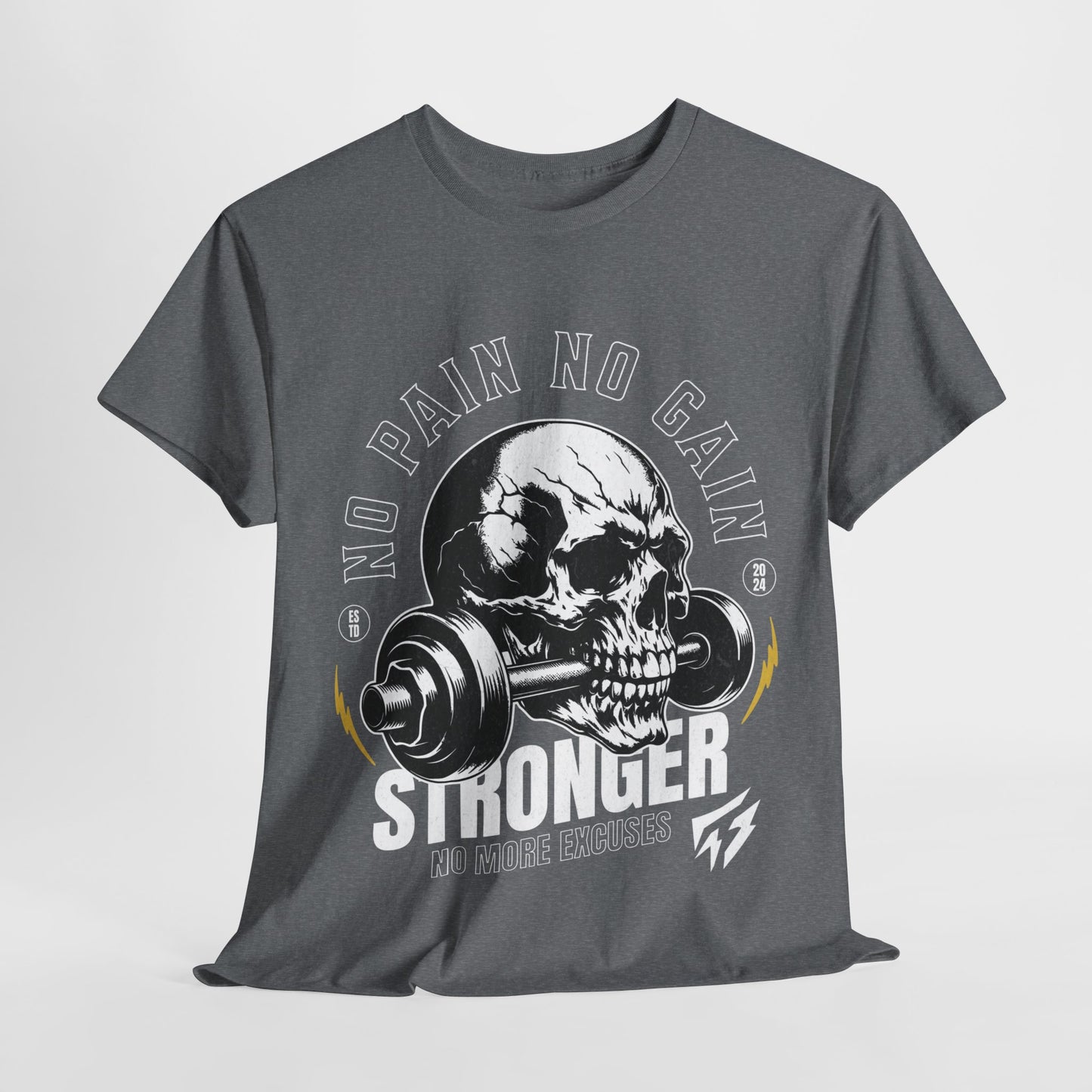 Skull Gym Shirt Flashlander No Pain No Gain Performance T-Shirt Cotton Unisex Charcoal Black Graphic Tee