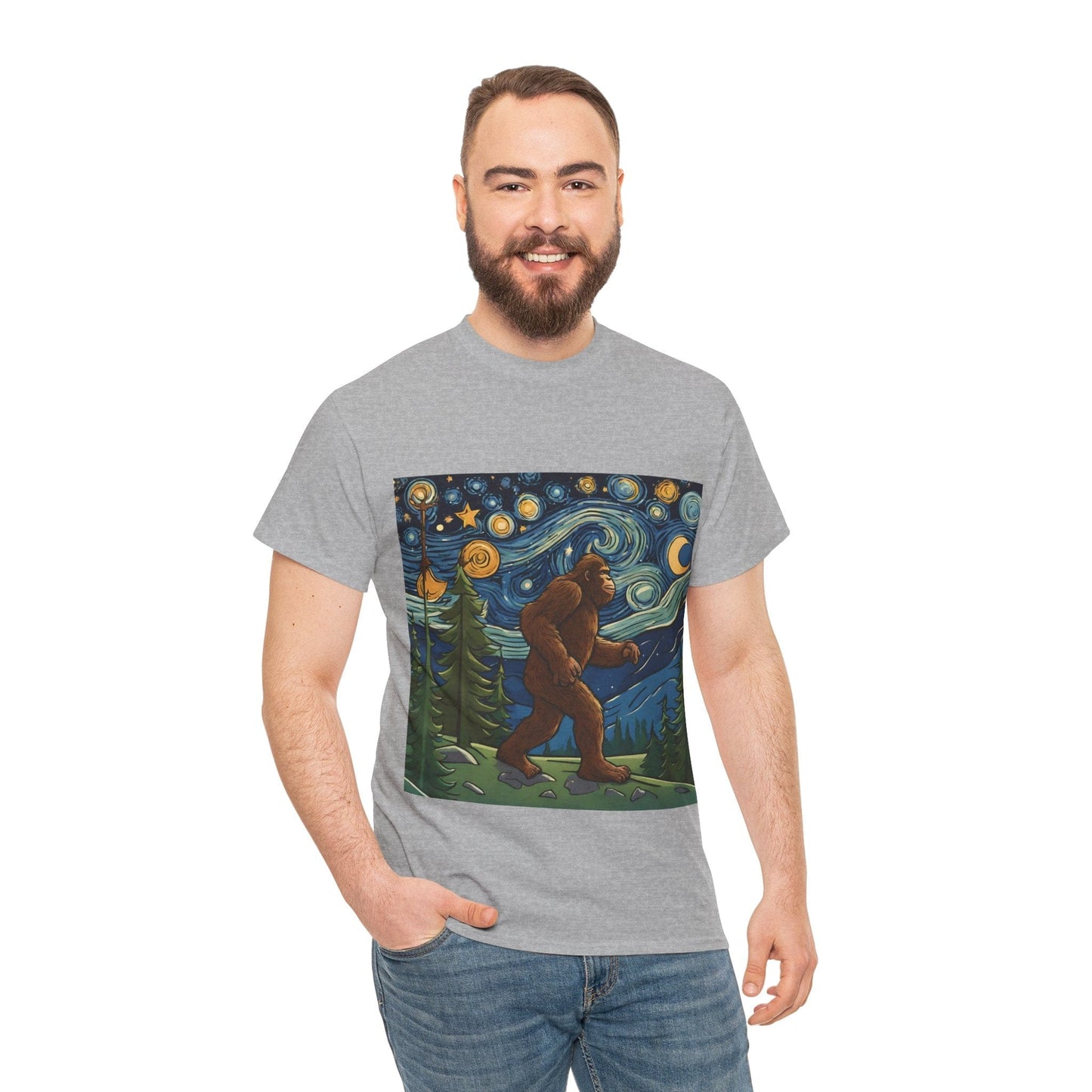 Bigfoot Strolls Through Van Gogh's Starry Night - Flashlander Gym Shirt