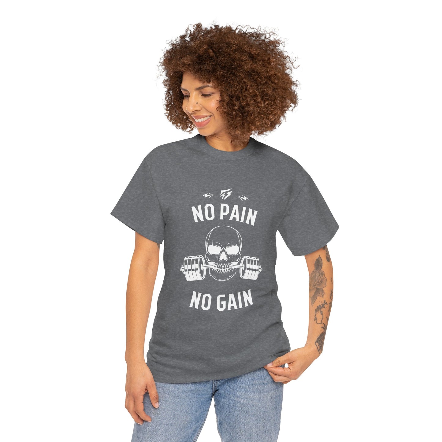 Skull Lifting Flashlander Gym Shirt No Pain No Gain Graphic Tee