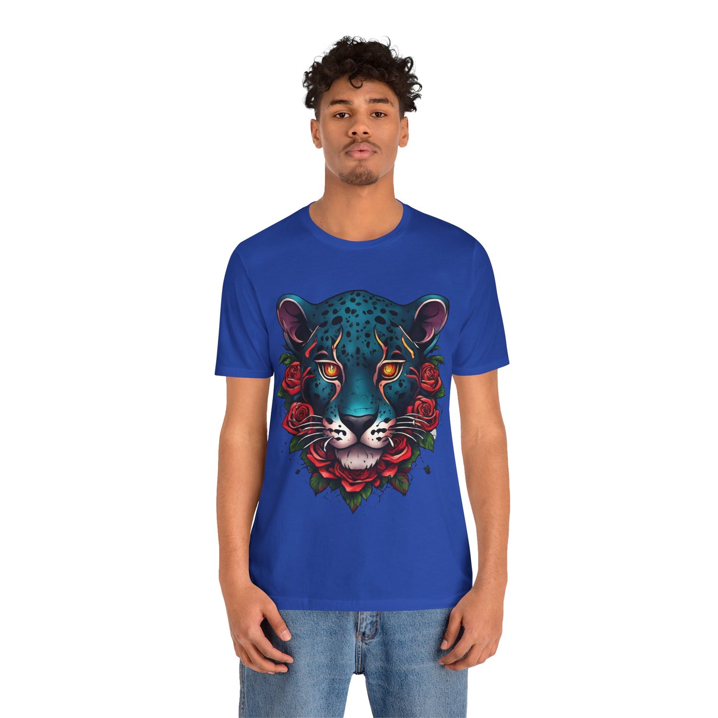 T-shirt graphique unisexe Jaguar Flames and Roses Flashlander