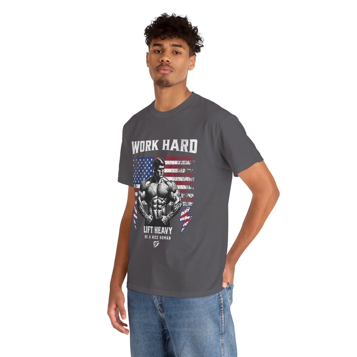 Work Hard Lift Heavy Gym Shirt Flashlander Cotton Unisex Charcoal Black Graphic Tee