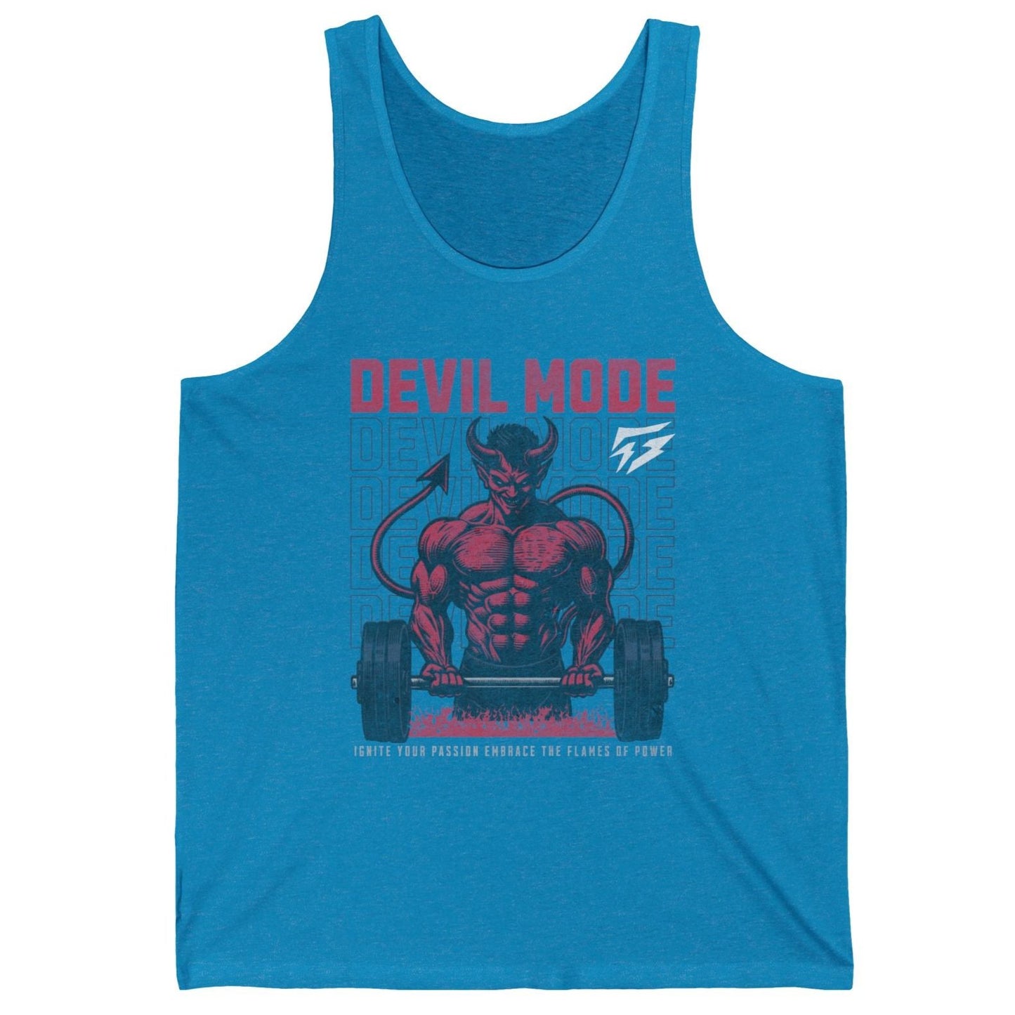 Muscle Devil Mode Gym Jersey Tank Flashlander Cotton Unisex Blue Aqua