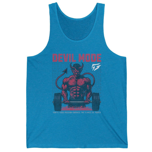 Muscle Devil Mode Gym Jersey Tank Flashlander Cotton Unisex Blue Aqua