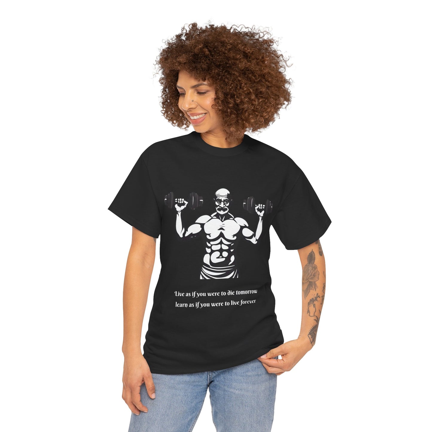 Gandhi Bodybuilder Gym Shirt - Flashlander Live as if you were to die tomorrow, learn as if you were to live forever quote Graphic Tee