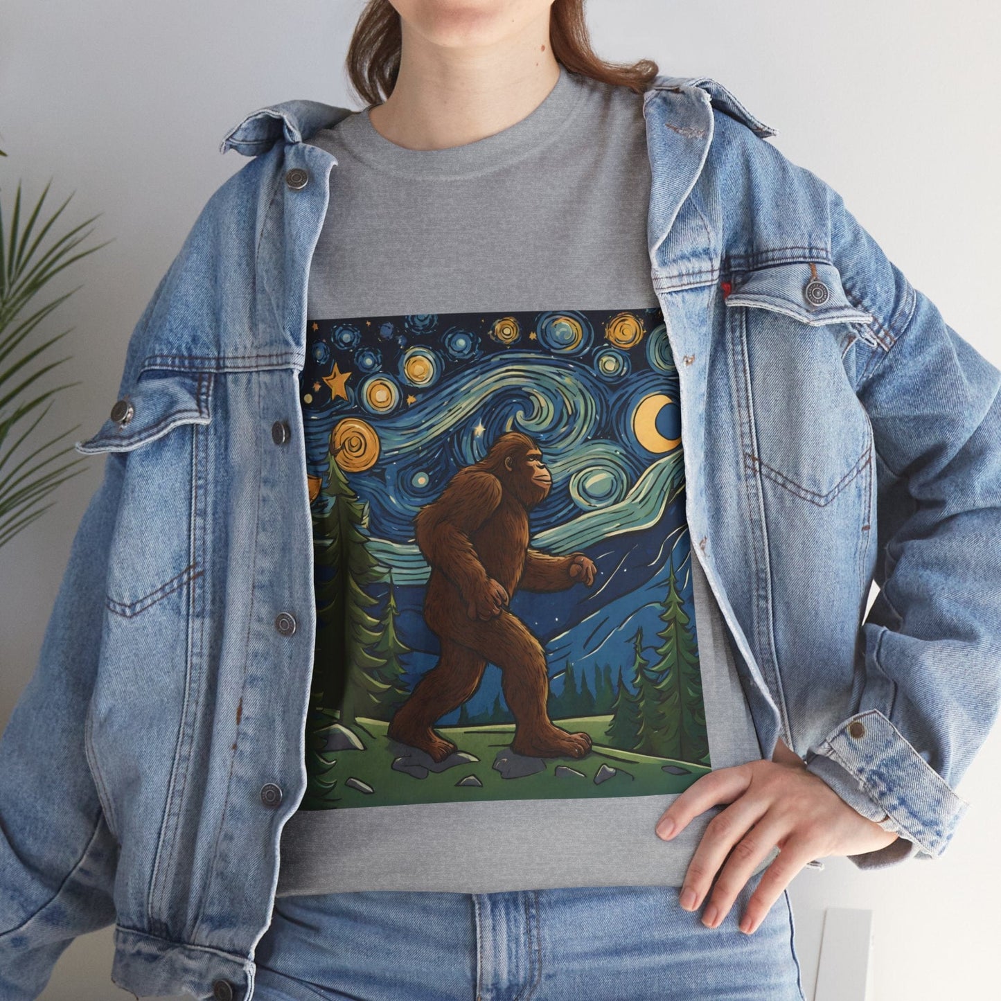 Bigfoot Strolls Through Van Gogh's Starry Night - Flashlander Gym Shirt