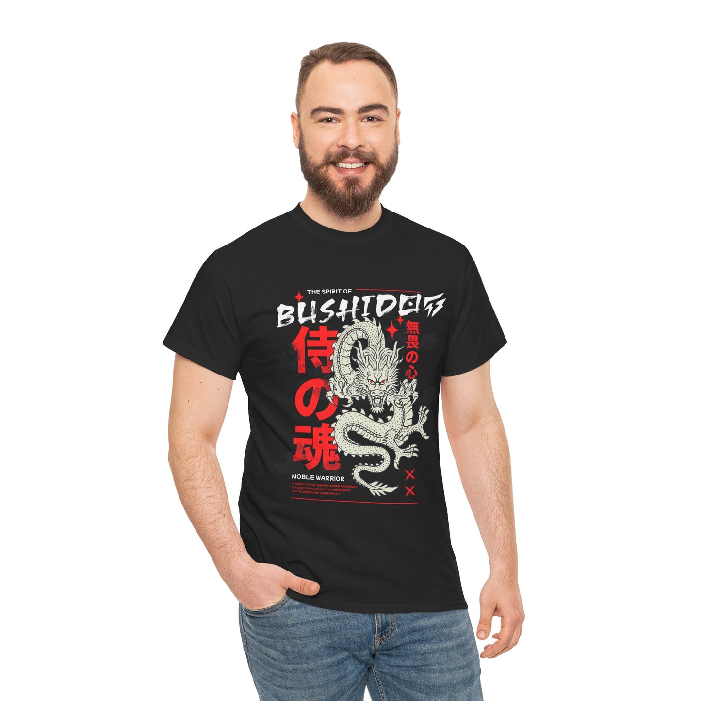 Dragon Gym Shirt The Spirit of Bushido T-Shirt Flashlander Cotton Unisex Charcoal Black Graphic Tee