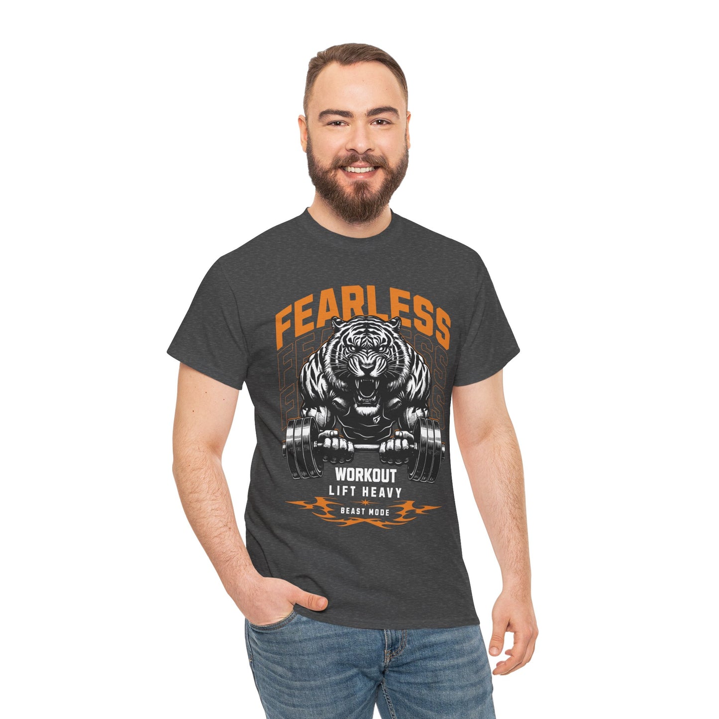 Tiger Bodybuilder Shirt Flashlander Fearless Workout Lift Heavy Beast Mode Gym T-Shirt Cotton Unisex Graphic Tee