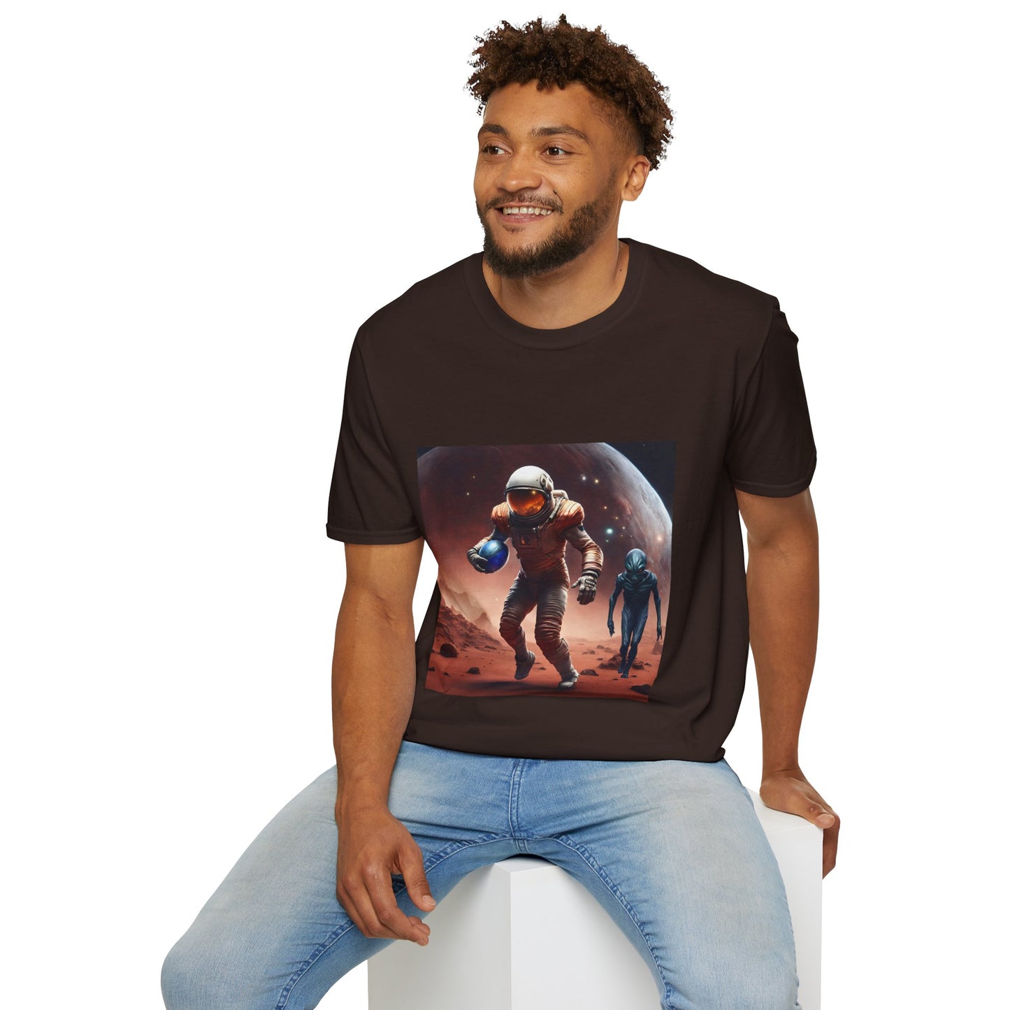 Astronaut and Alien Face Off in Football Gym Shirt Flashlander