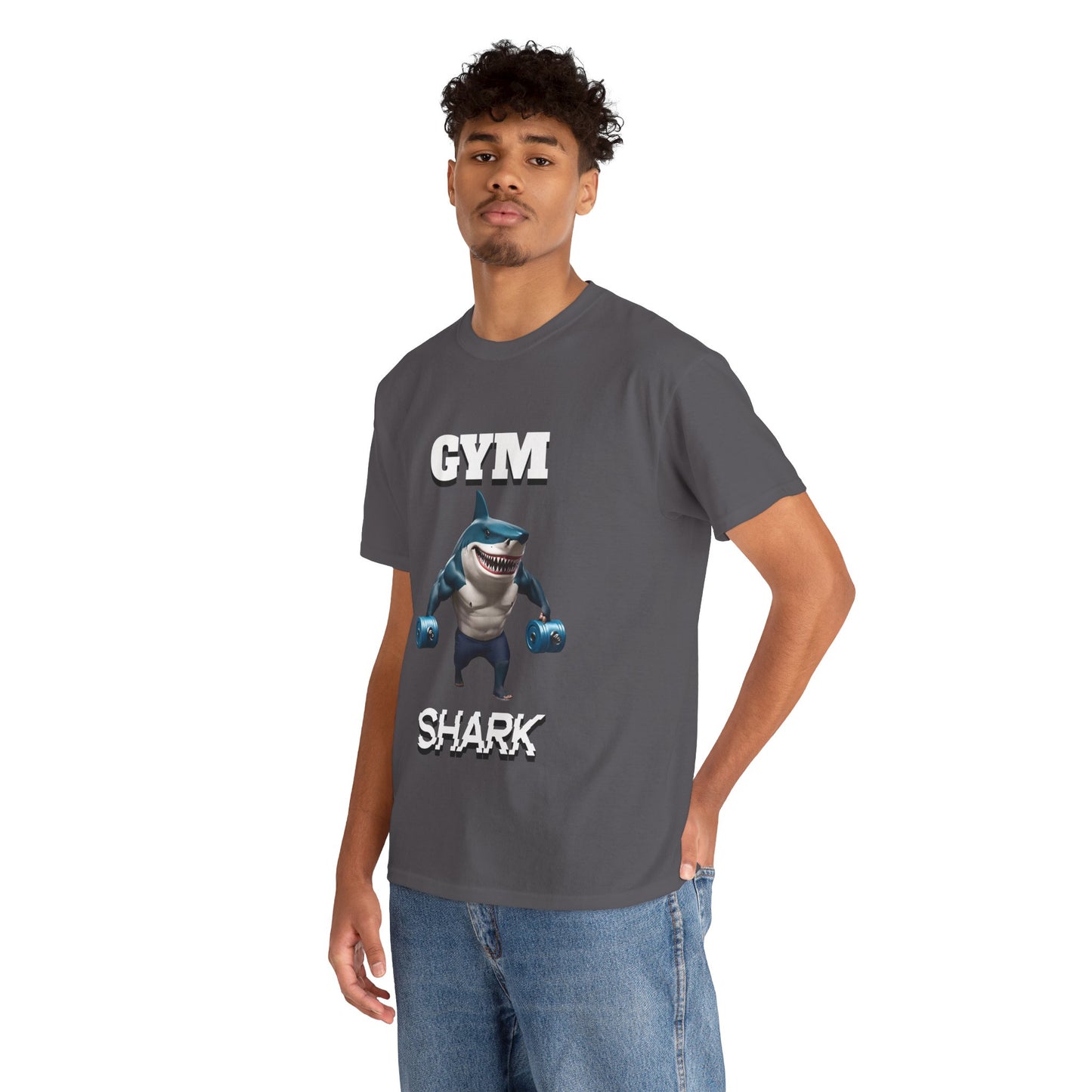 Gym Shark Performance Shirt Flashlander Cotton Unisex Charcoal Black Graphic Tee