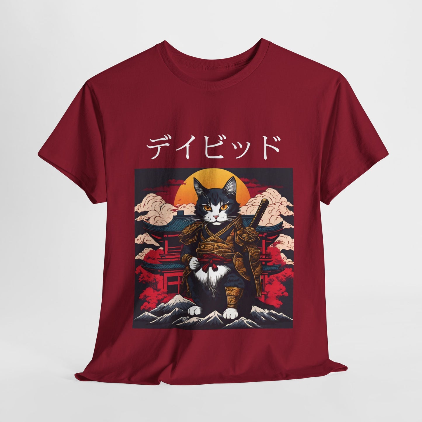 T-shirt japonais personnalisé avec votre nom T-shirt japonais personnalisé T-shirt d'anime de chat samouraï Votre texte Hiragana Katakana Kanji Femmes Hommes T-shirt