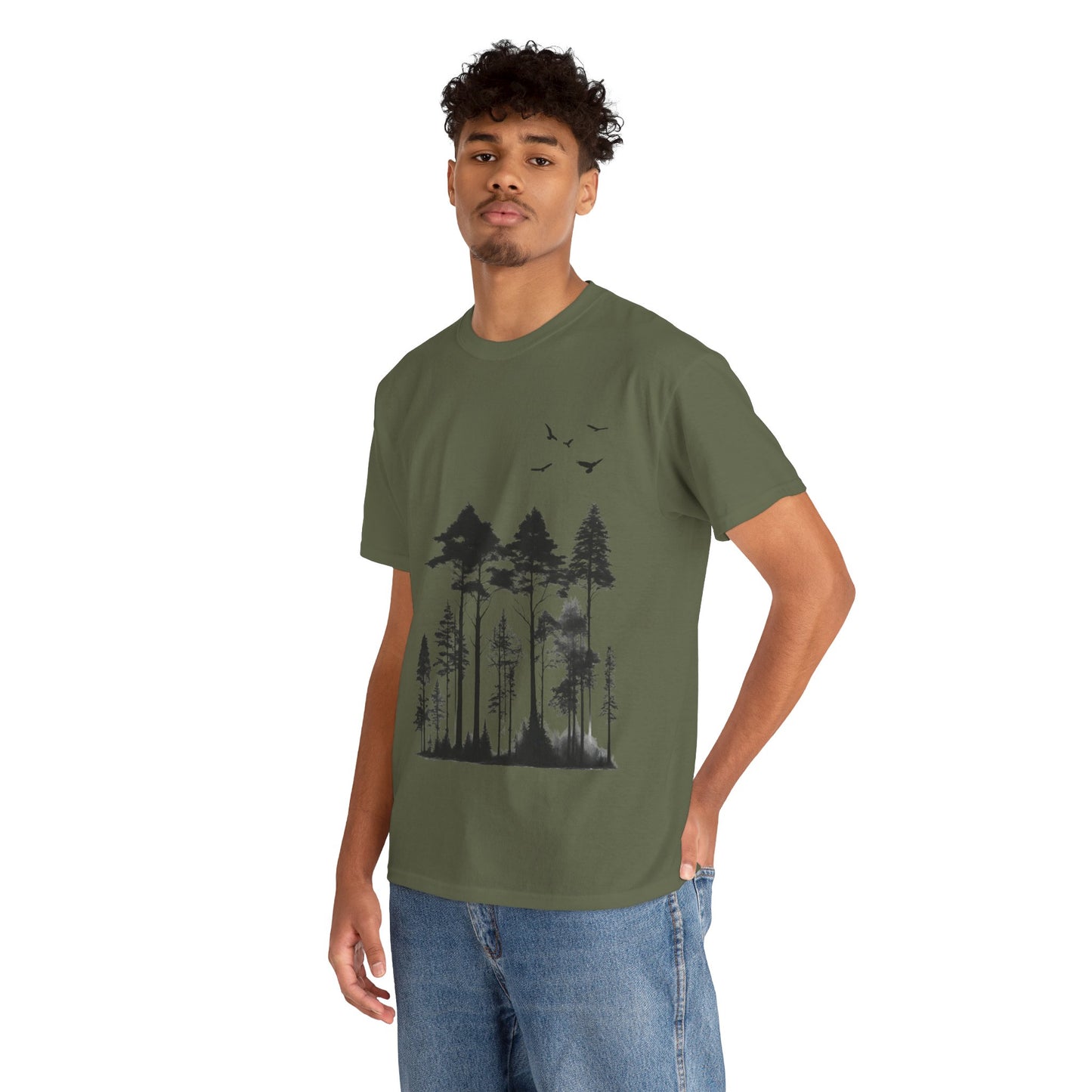 Camisa del bosque de pinos Camiseta unisex de algodón pesado Flashlander