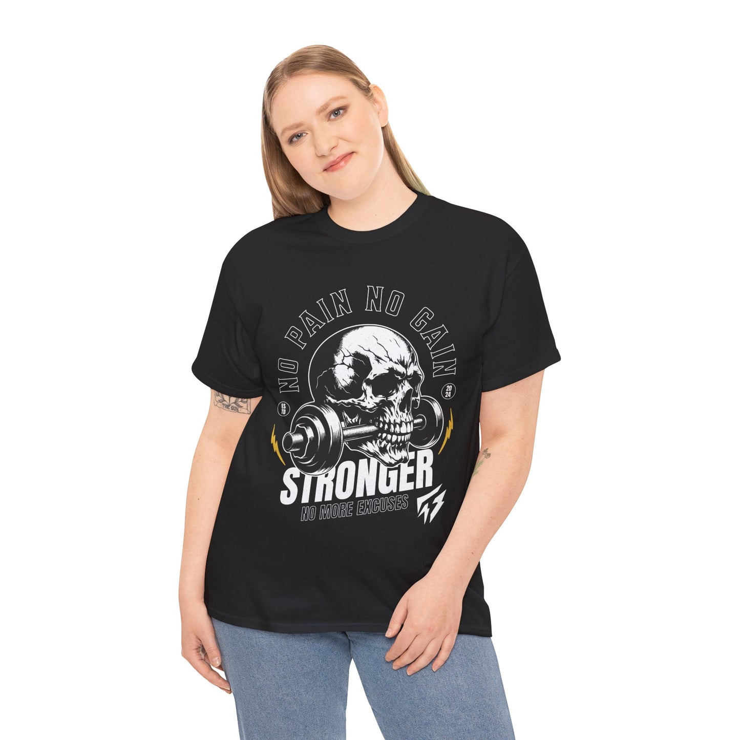 Skull Gym Shirt Flashlander No Pain No Gain Performance T-Shirt Cotton Unisex Charcoal Black Graphic Tee