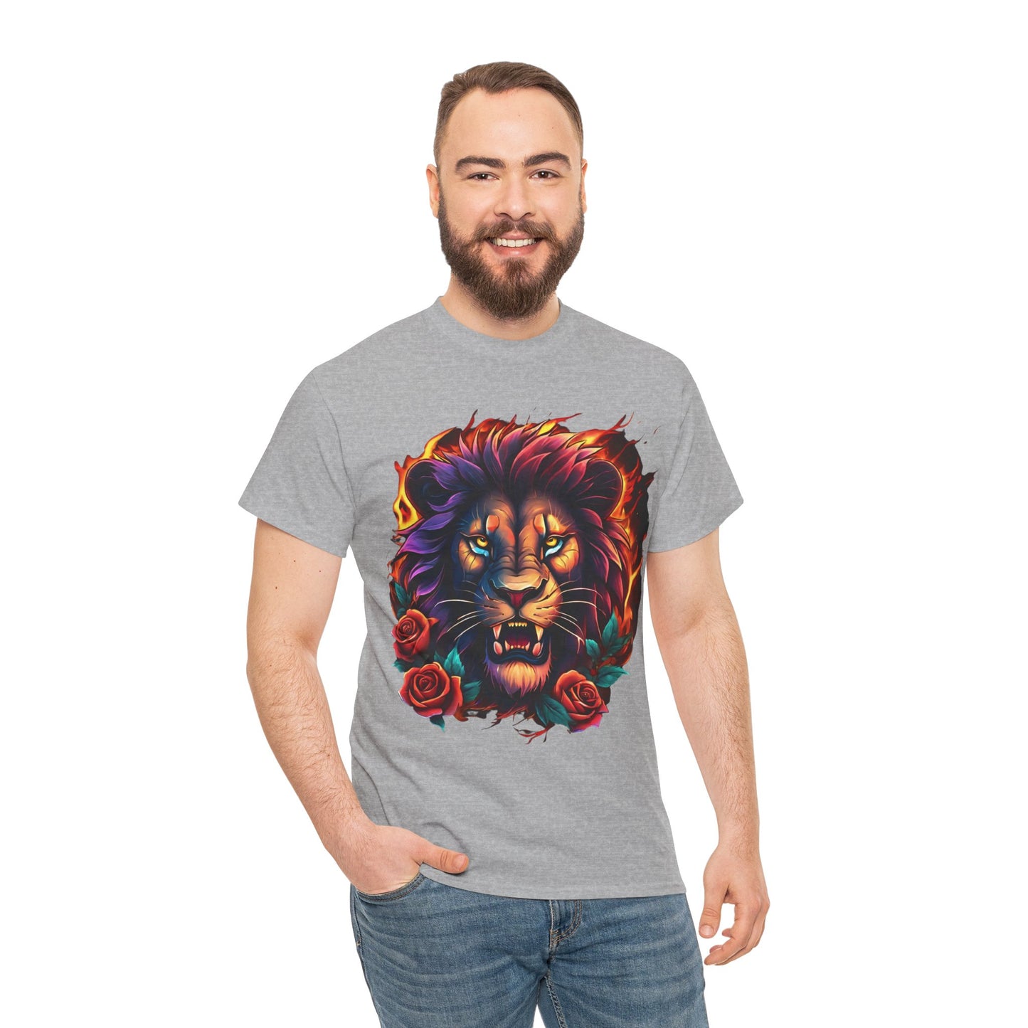 Lion Flames and Roses T-Shirt Flashlander