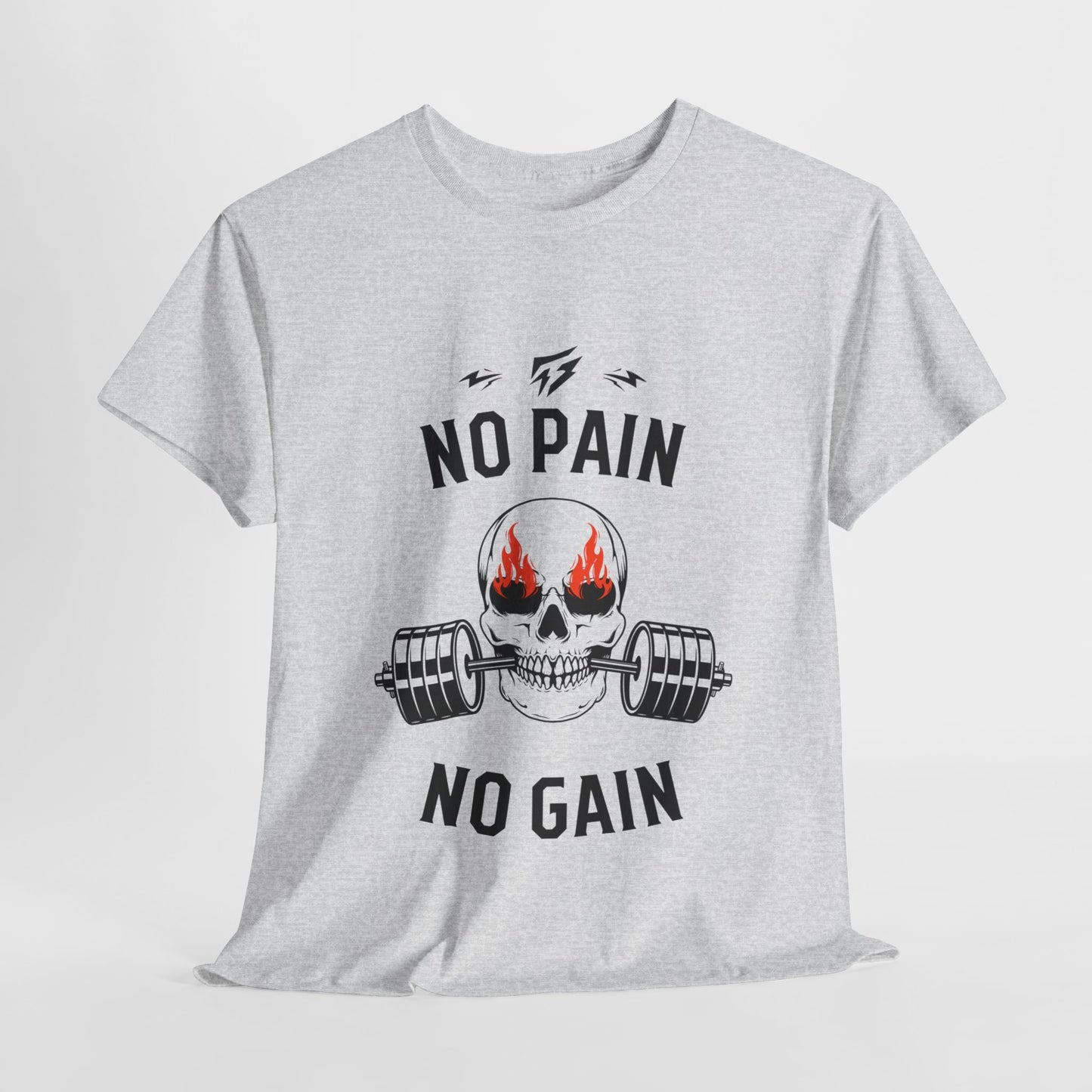 Skull Lifting Flashlander Gym Shirt No Pain No Gain Graphic Tee