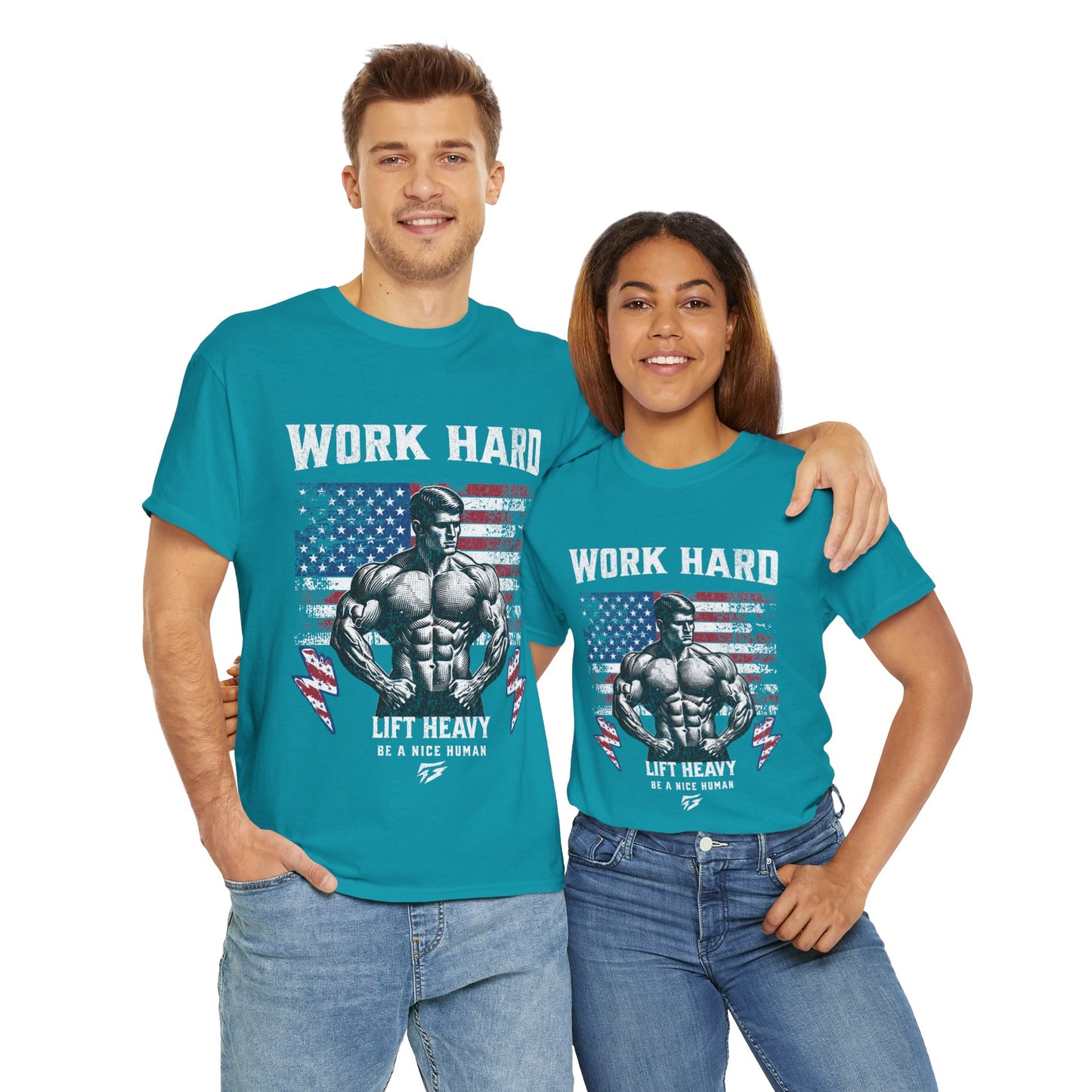 Work Hard Lift Heavy Gym Shirt Flashlander Cotton Unisex Charcoal Black Graphic Tee