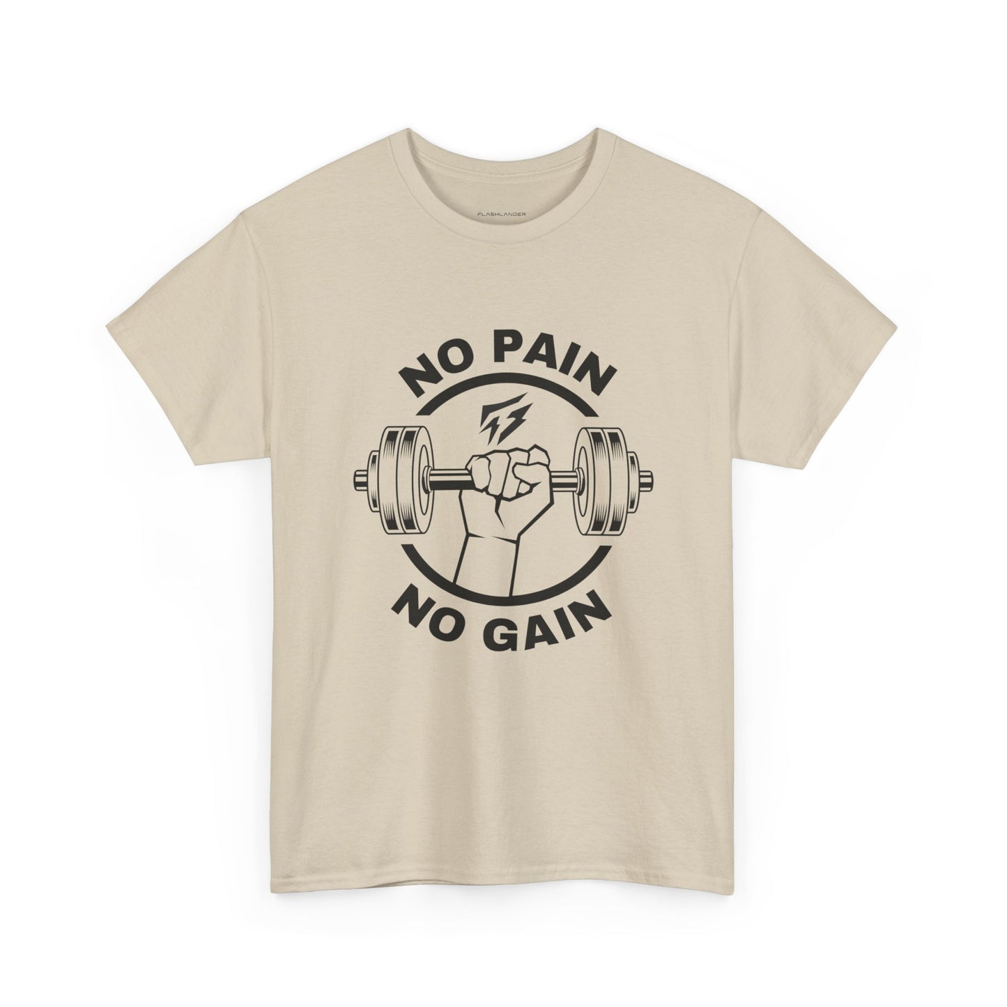 Camiseta de gimnasio Lifting Flashlander con frase "No Pain No Gain"