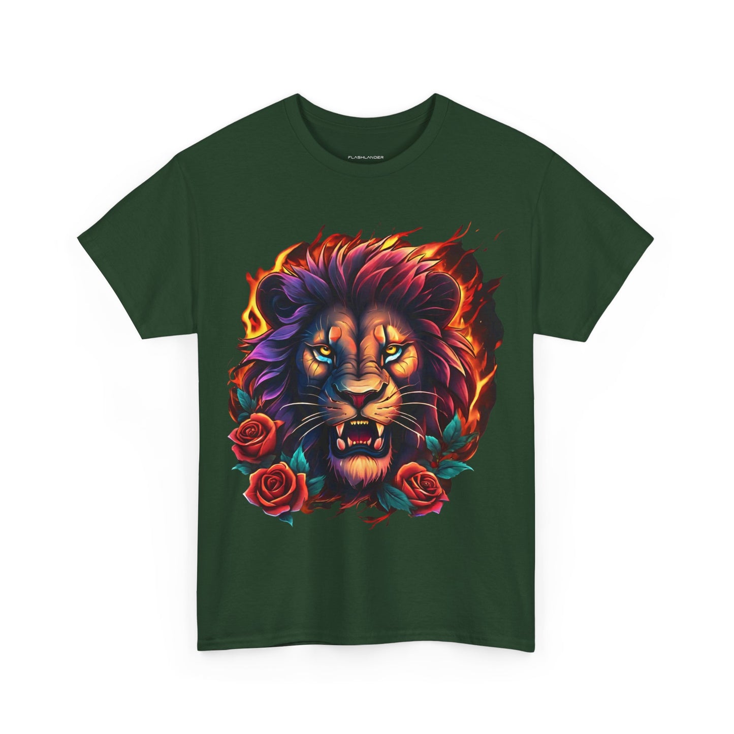 Lion Flames and Roses T-Shirt Flashlander