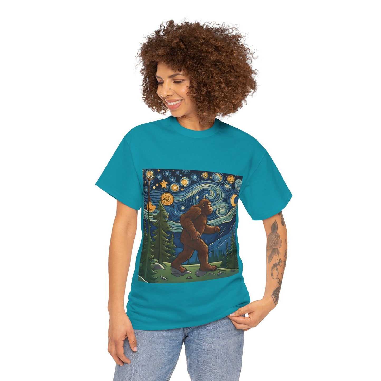 Bigfoot Strolls Through Van Gogh's Starry Night - Flashlander Gym Shirt