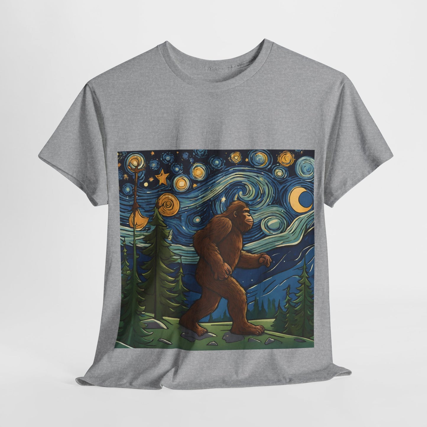 Bigfoot Strolls Through Van Gogh's Starry Night - Flashlander Gym Shirt