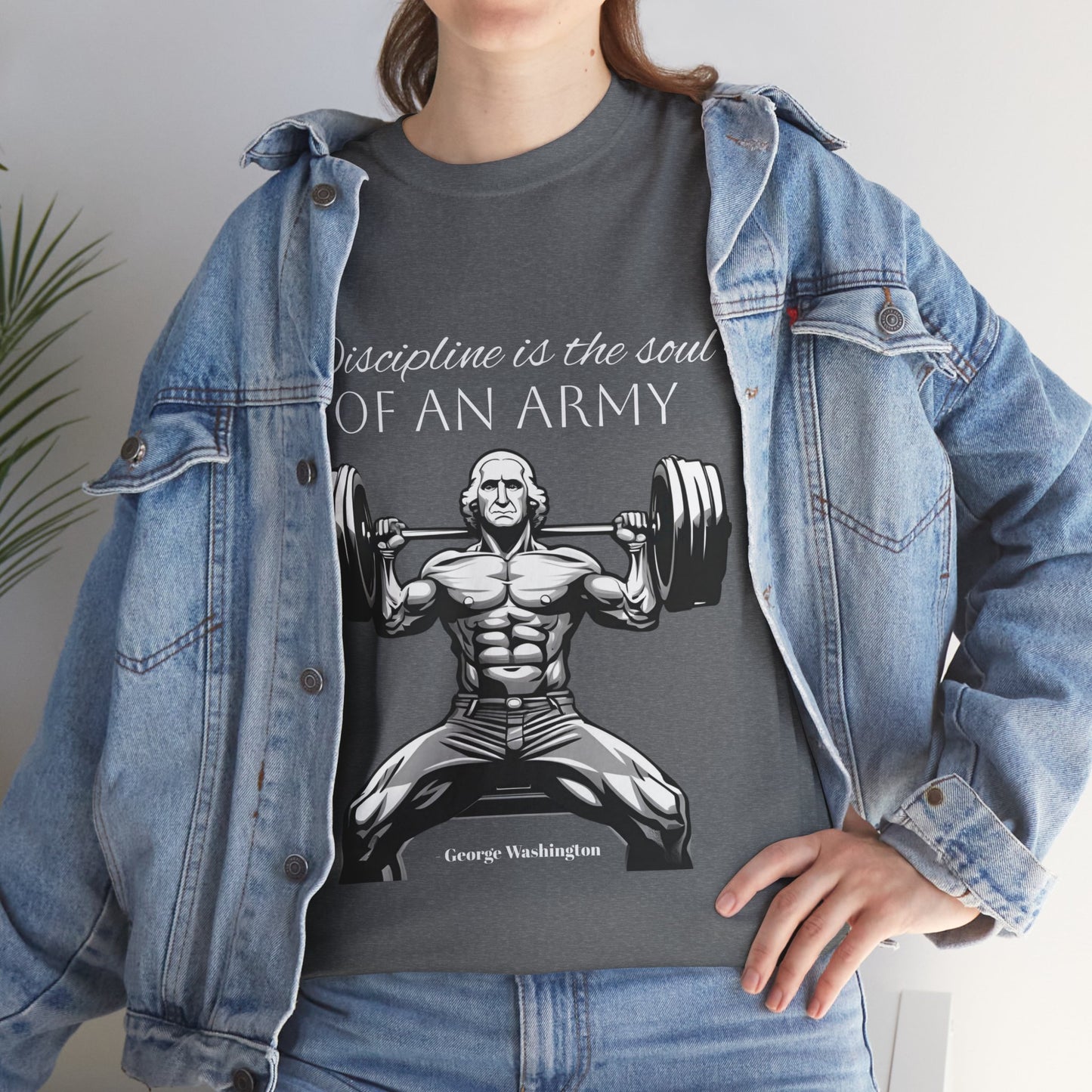 T-shirt de culturiste George Washington - Flashlander Disipline Is The Soul Of An Army Gym T-shirt en coton unisexe noir anthracite graphique