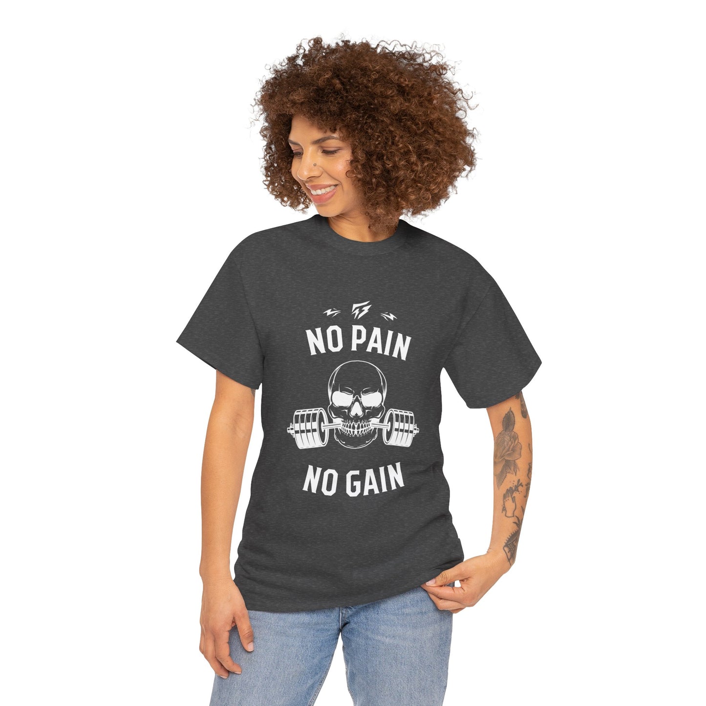 Skull Lifting Flashlander Gym Shirt No Pain No Gain Graphic Tee