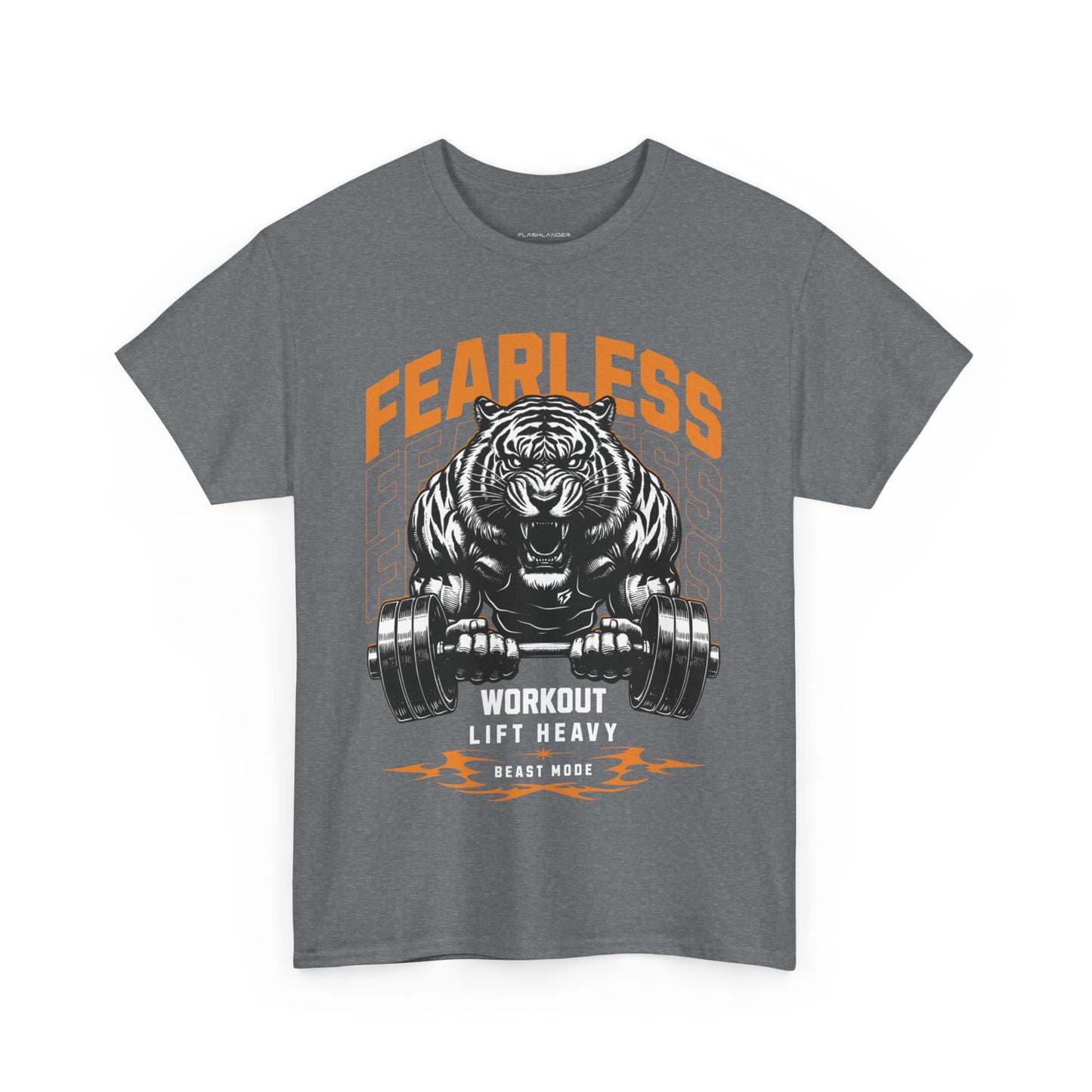 Tiger Bodybuilder Shirt Flashlander Fearless Workout Lift Heavy Beast Mode Gym T-Shirt Cotton Unisex Graphic Tee