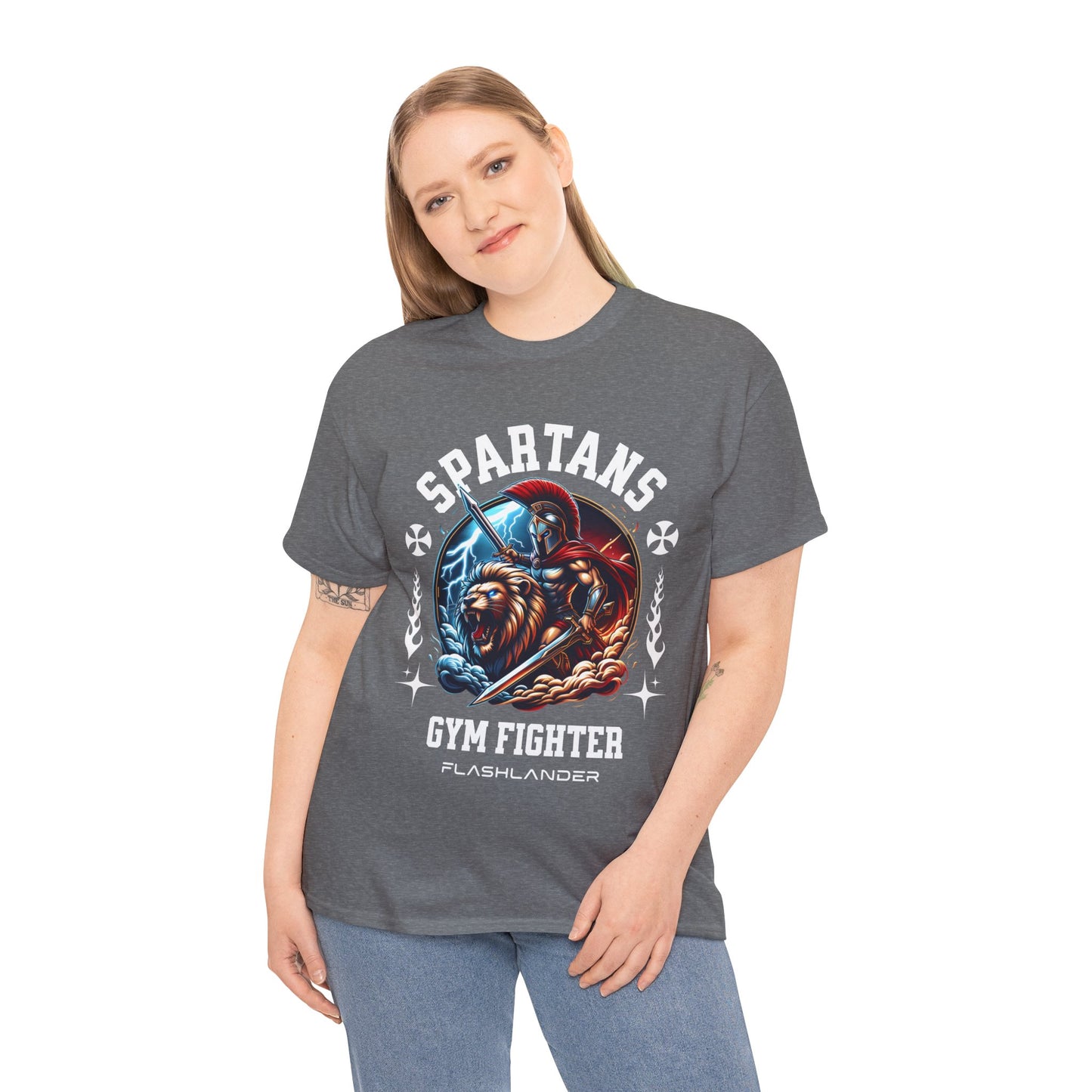 Spartans Gym Fighter Shirt Flashlander Performance T-Shirt Cotton Unisex Charcoal Black Graphic Tee