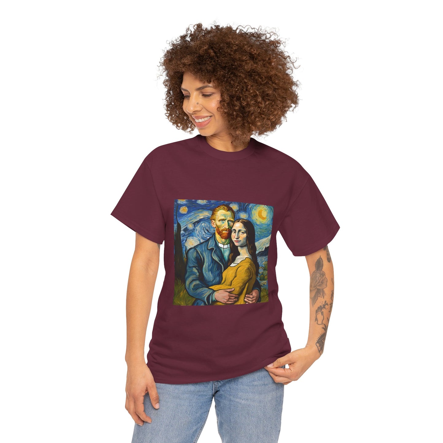 Funny Mona Lisa with Vincent Van Gogh Starry Night - Flashlander Gym Shirt