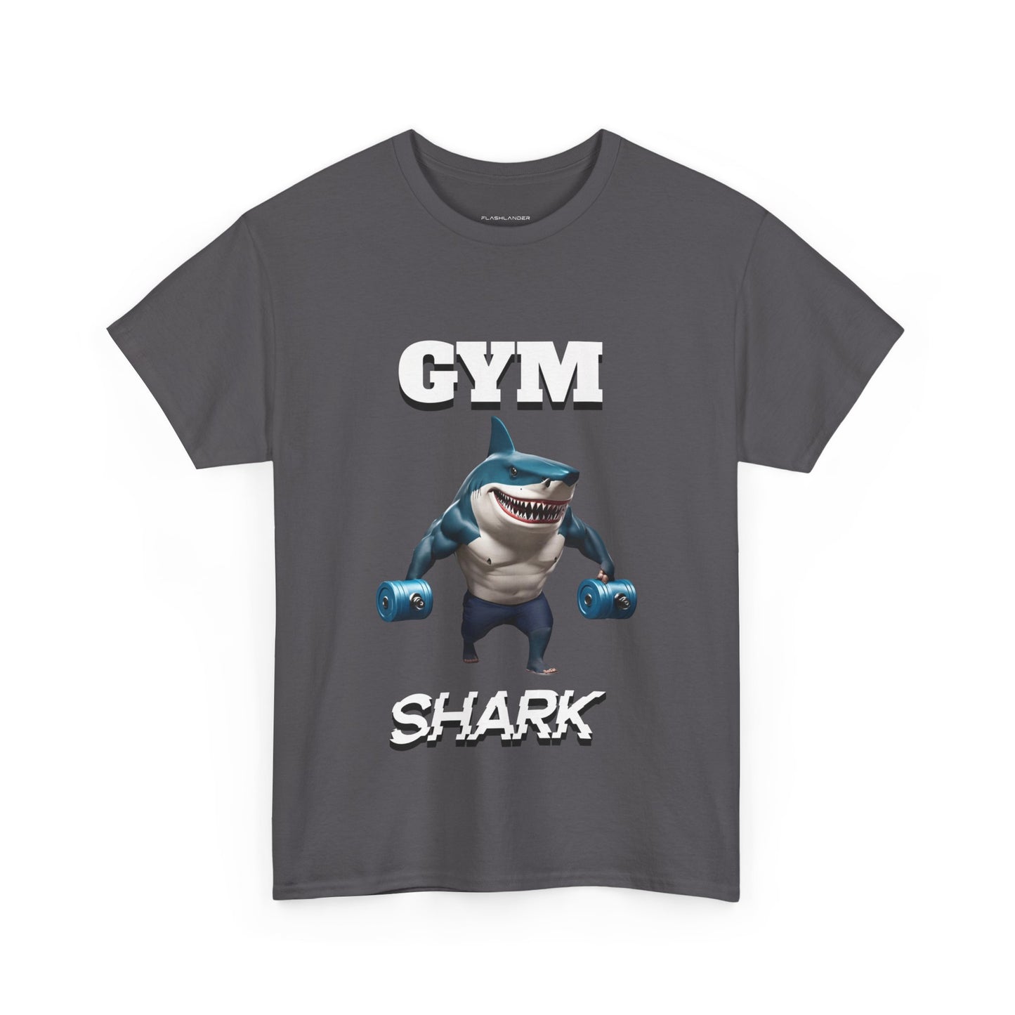 Gym Shark Performance Shirt Flashlander Cotton Unisex Charcoal Black Graphic Tee