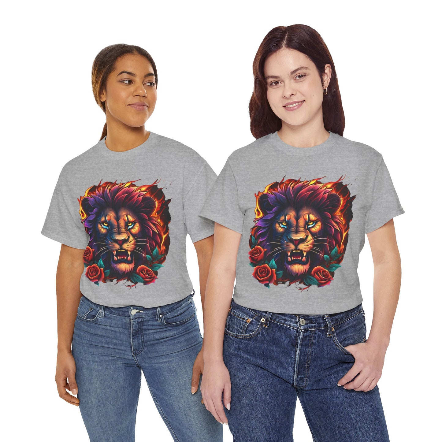 Lion Flames and Roses T-Shirt Flashlander