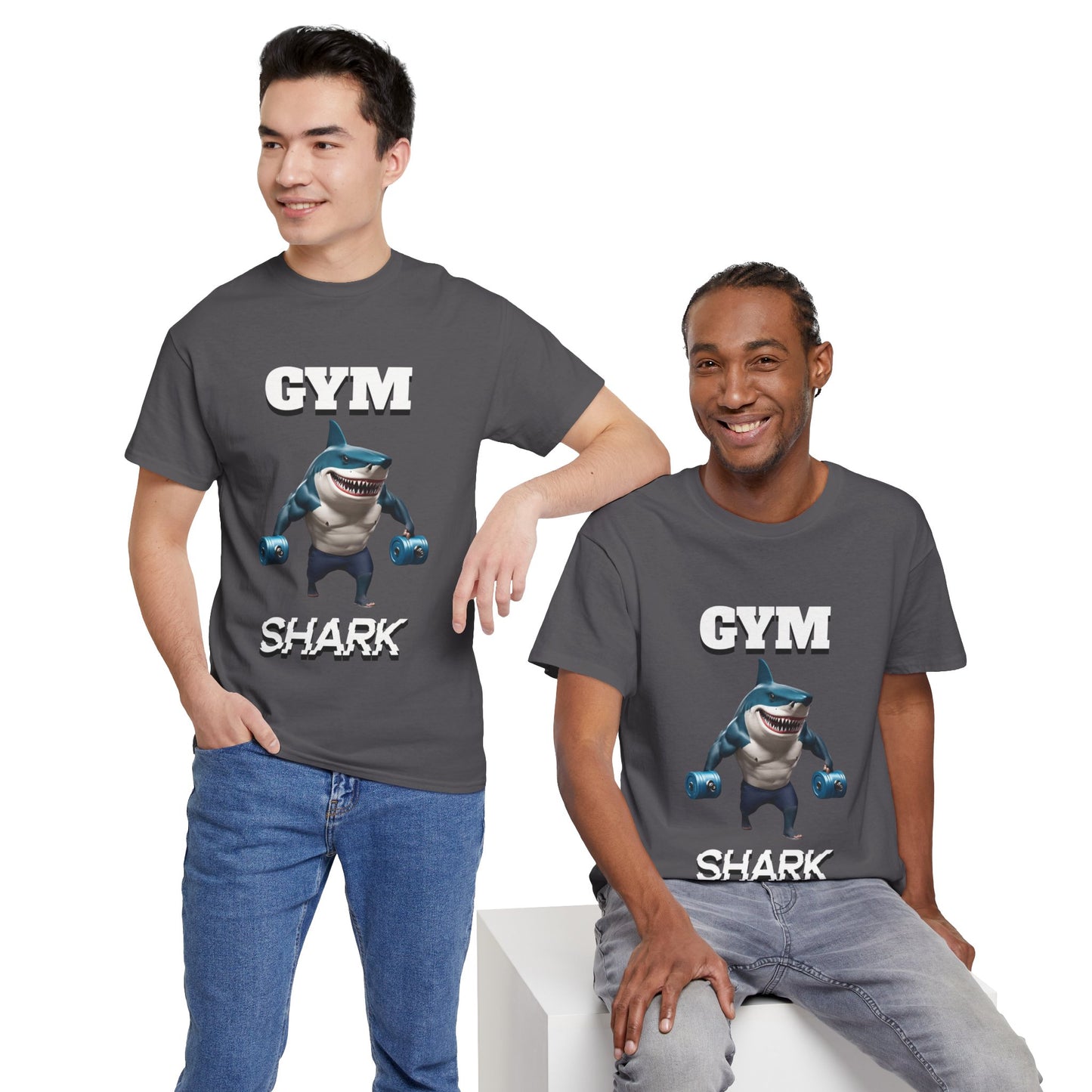 Gym Shark Performance Shirt Flashlander Cotton Unisex Charcoal Black Graphic Tee