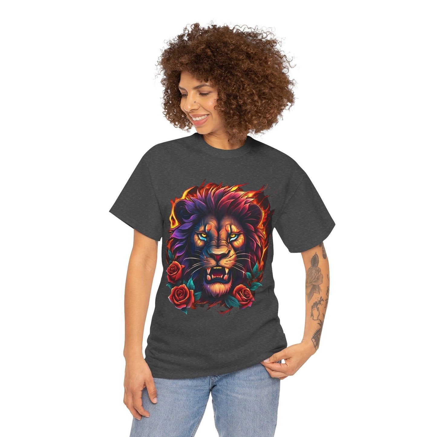 Lion Flames and Roses T-Shirt Flashlander