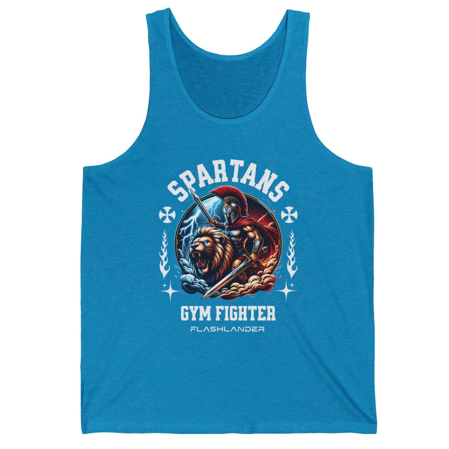 Camiseta sin mangas Spartans Gym Fighter Flashlander de algodón unisex azul aguamarina