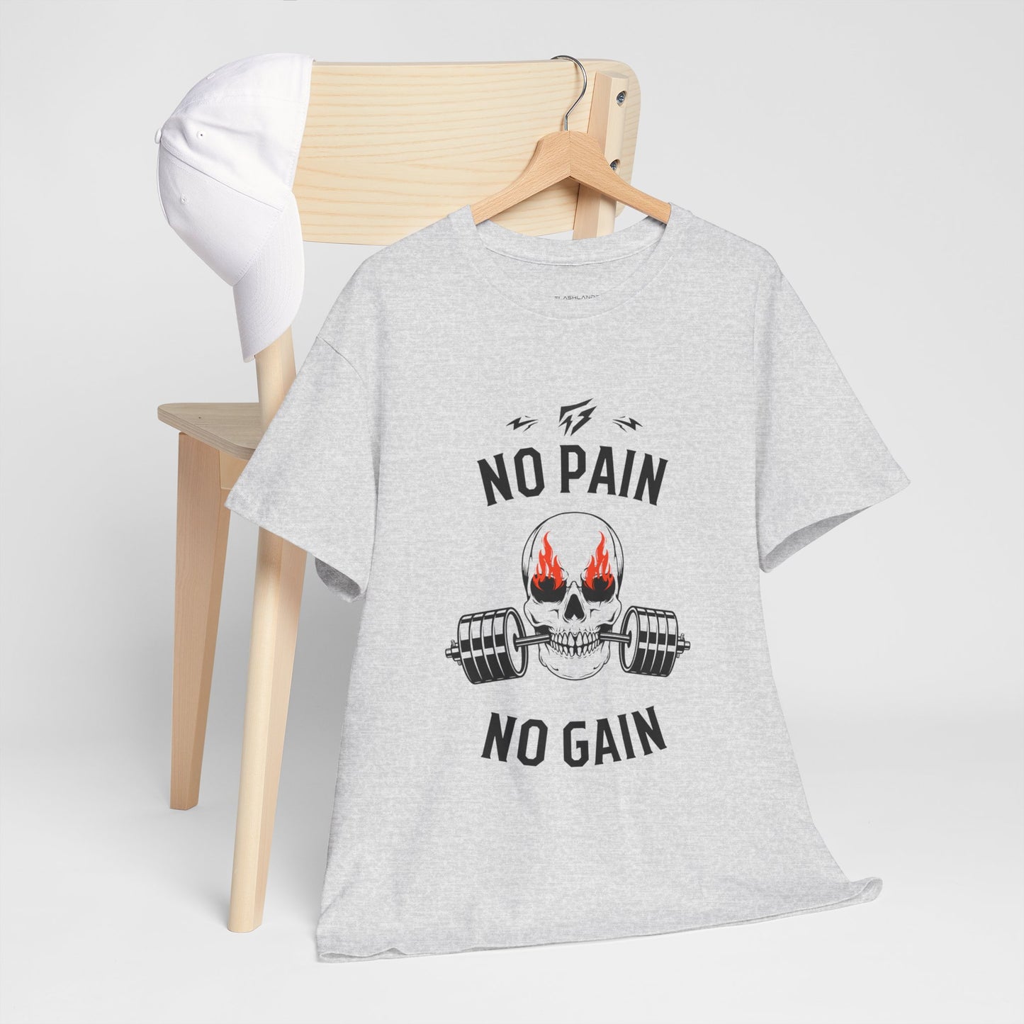 Skull Fire Lifting Flashlander Gym Shirt No Pain No Gain Graphic Tee