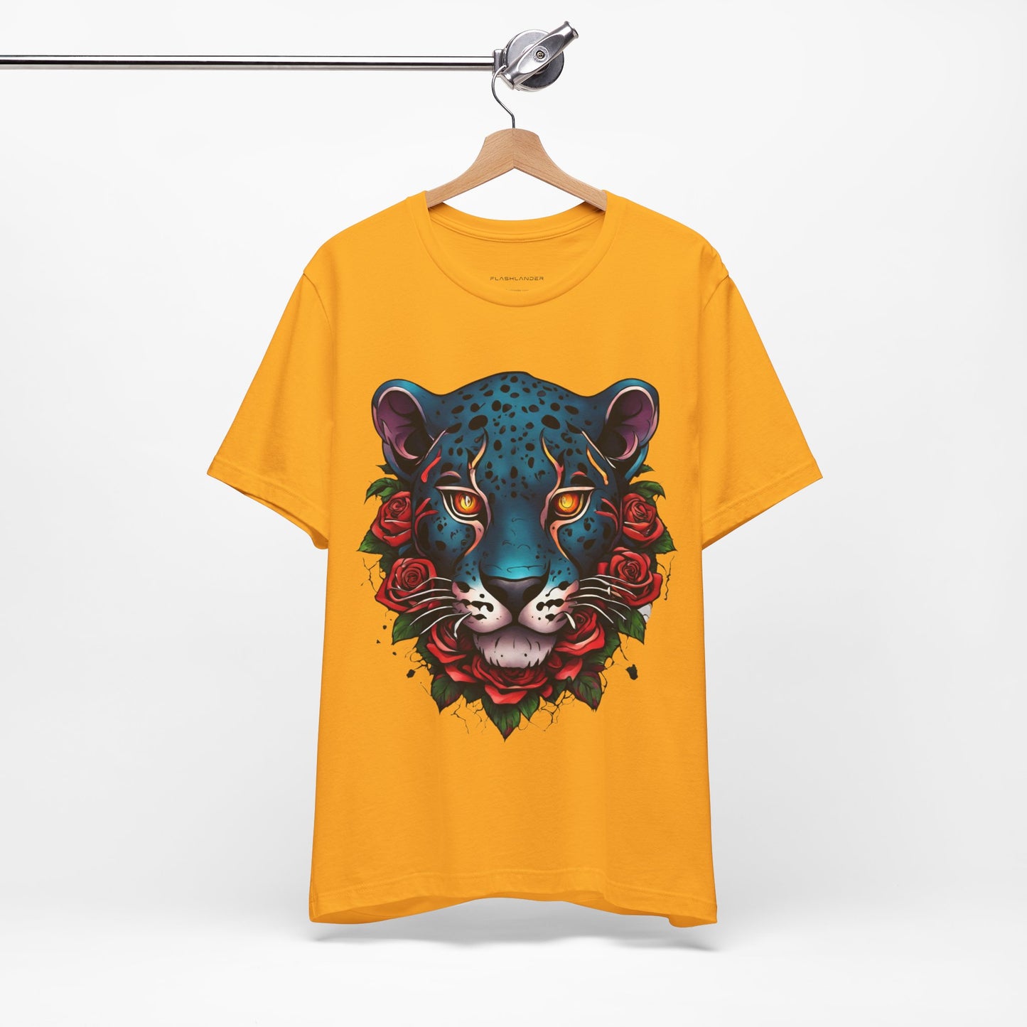 T-shirt graphique unisexe Jaguar Flames and Roses Flashlander