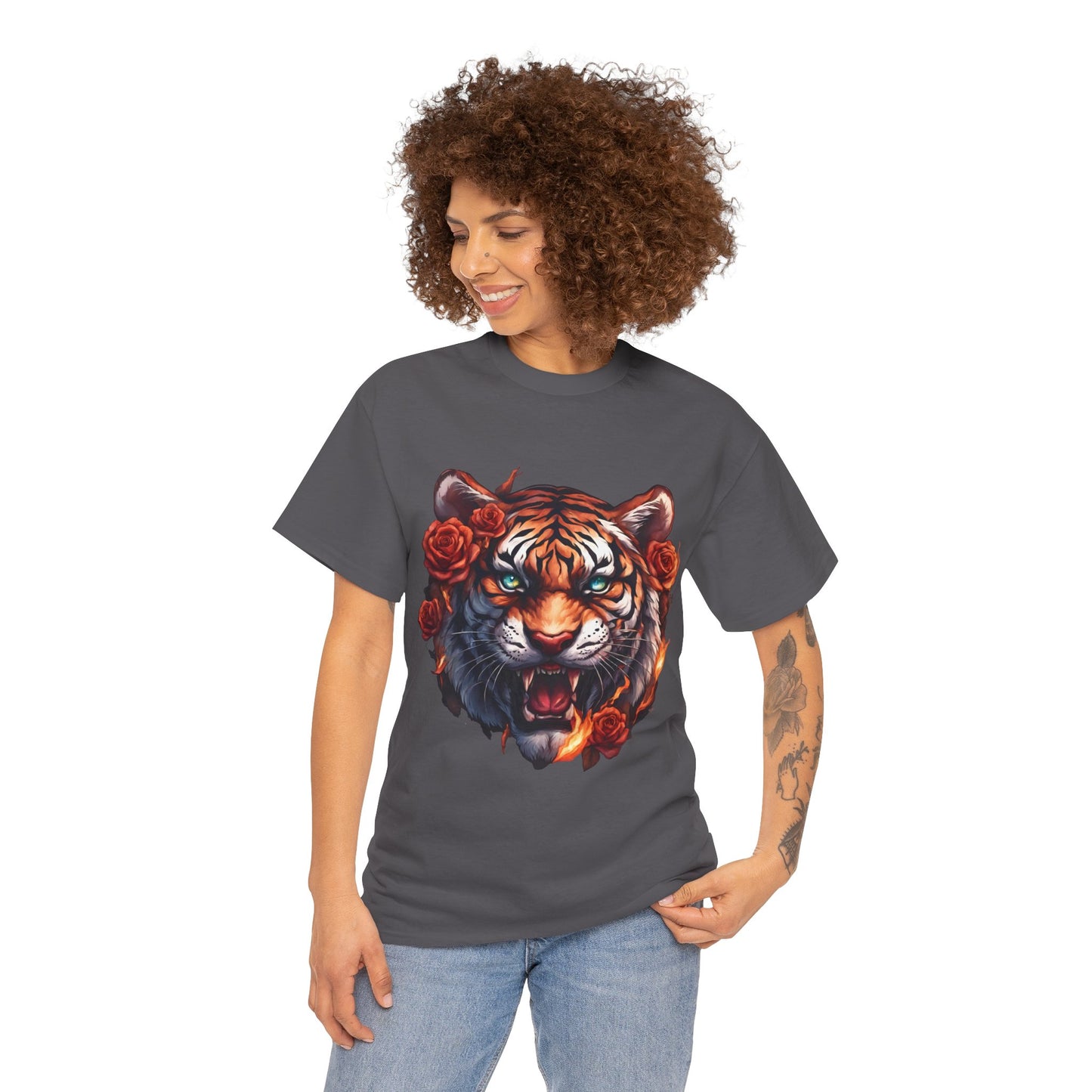 Tiger Flames and Roses T-Shirt Flashlander