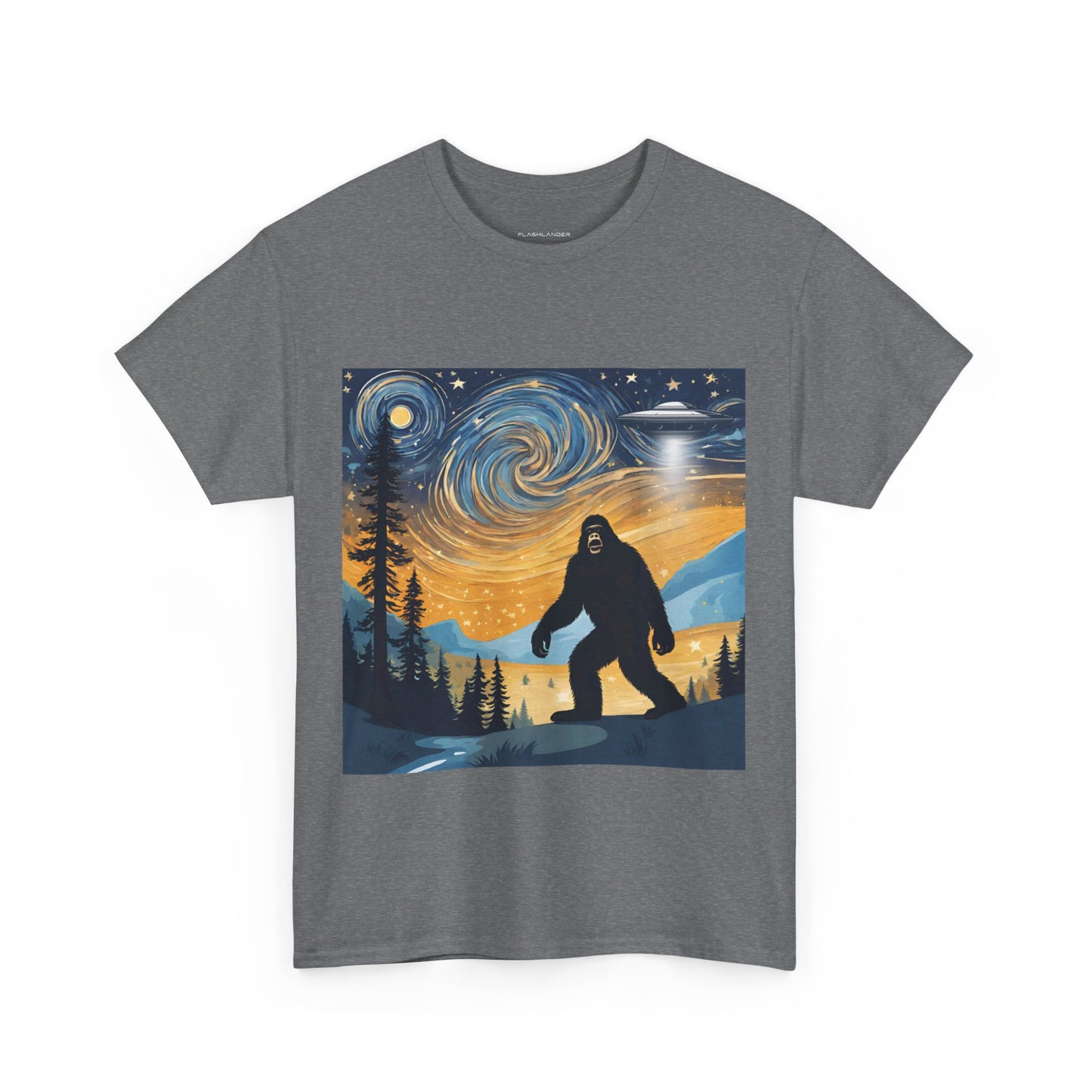 Funny Starry Night Stroll Bigfoot Encounters UFO Abduction - Flashlander Gym Shirt