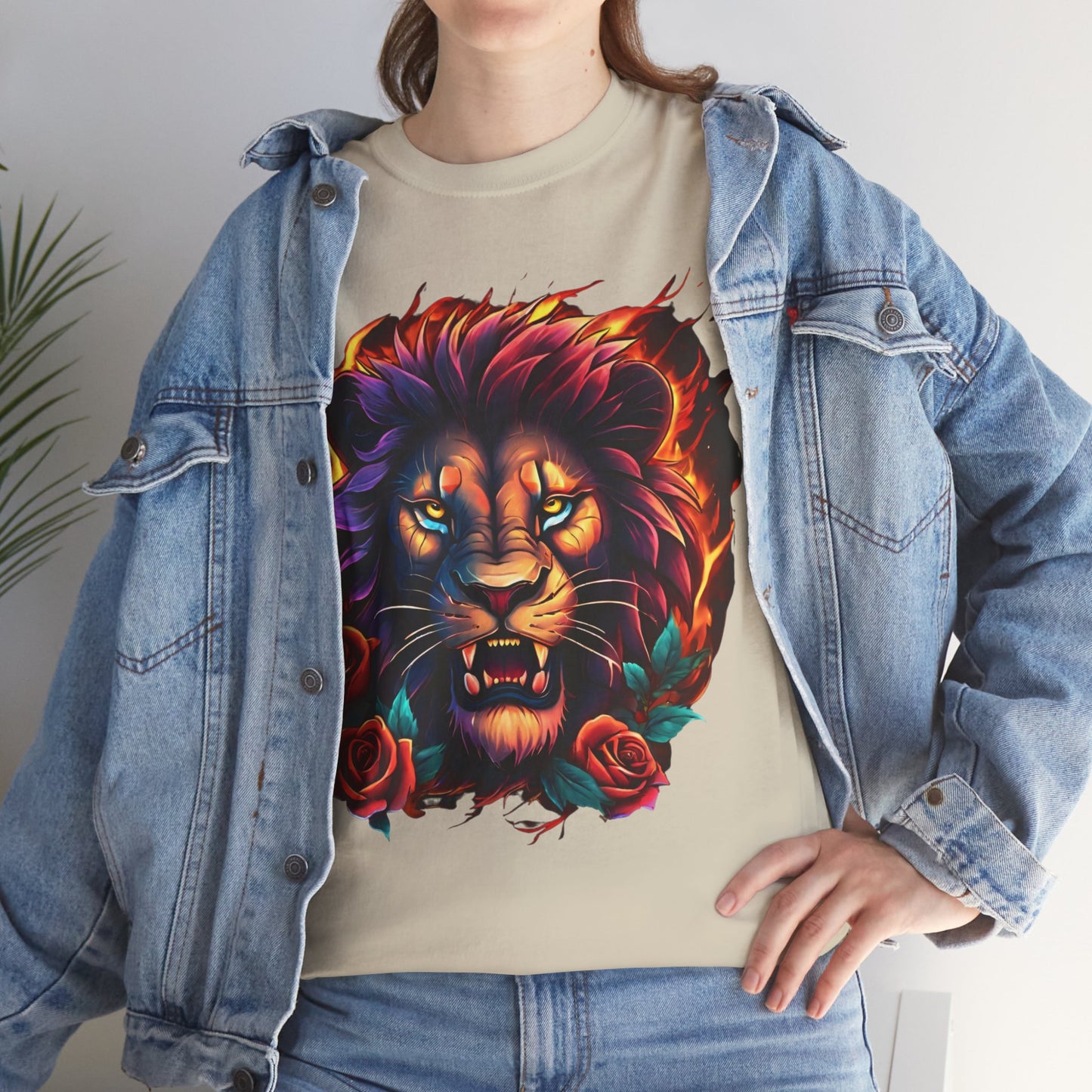 Lion Flames and Roses T-Shirt Flashlander