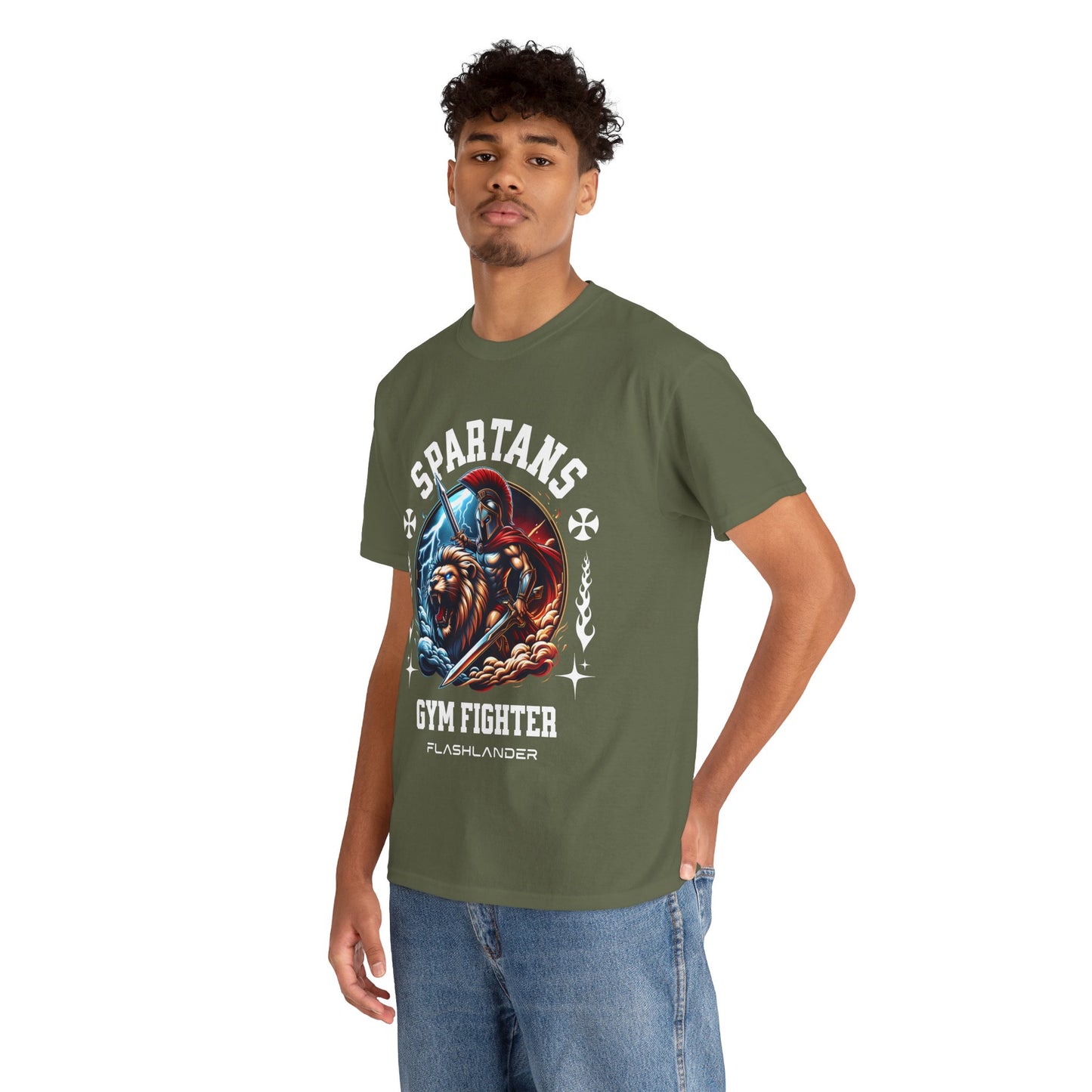 Spartans Gym Fighter Shirt Flashlander Performance T-Shirt Cotton Unisex Charcoal Black Graphic Tee