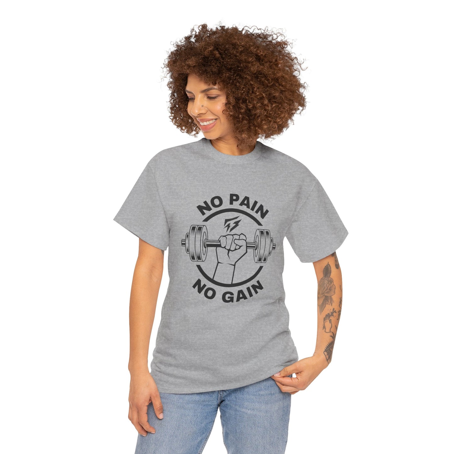 T-shirt de sport Lifting Flashlander avec citation « No Pain No Gain »