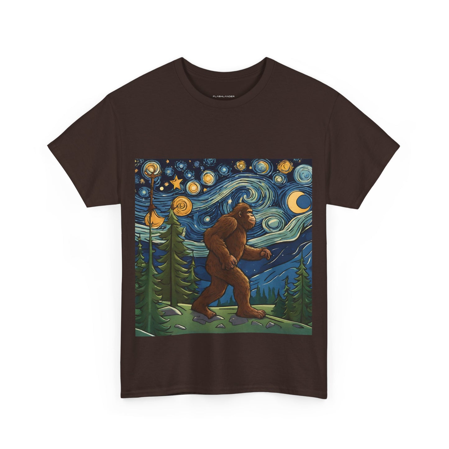 Bigfoot Strolls Through Van Gogh's Starry Night - Flashlander Gym Shirt