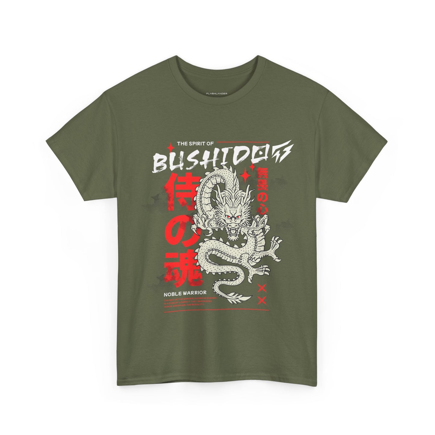 Dragon Gym Shirt The Spirit of Bushido T-Shirt Flashlander Cotton Unisex Charcoal Black Graphic Tee