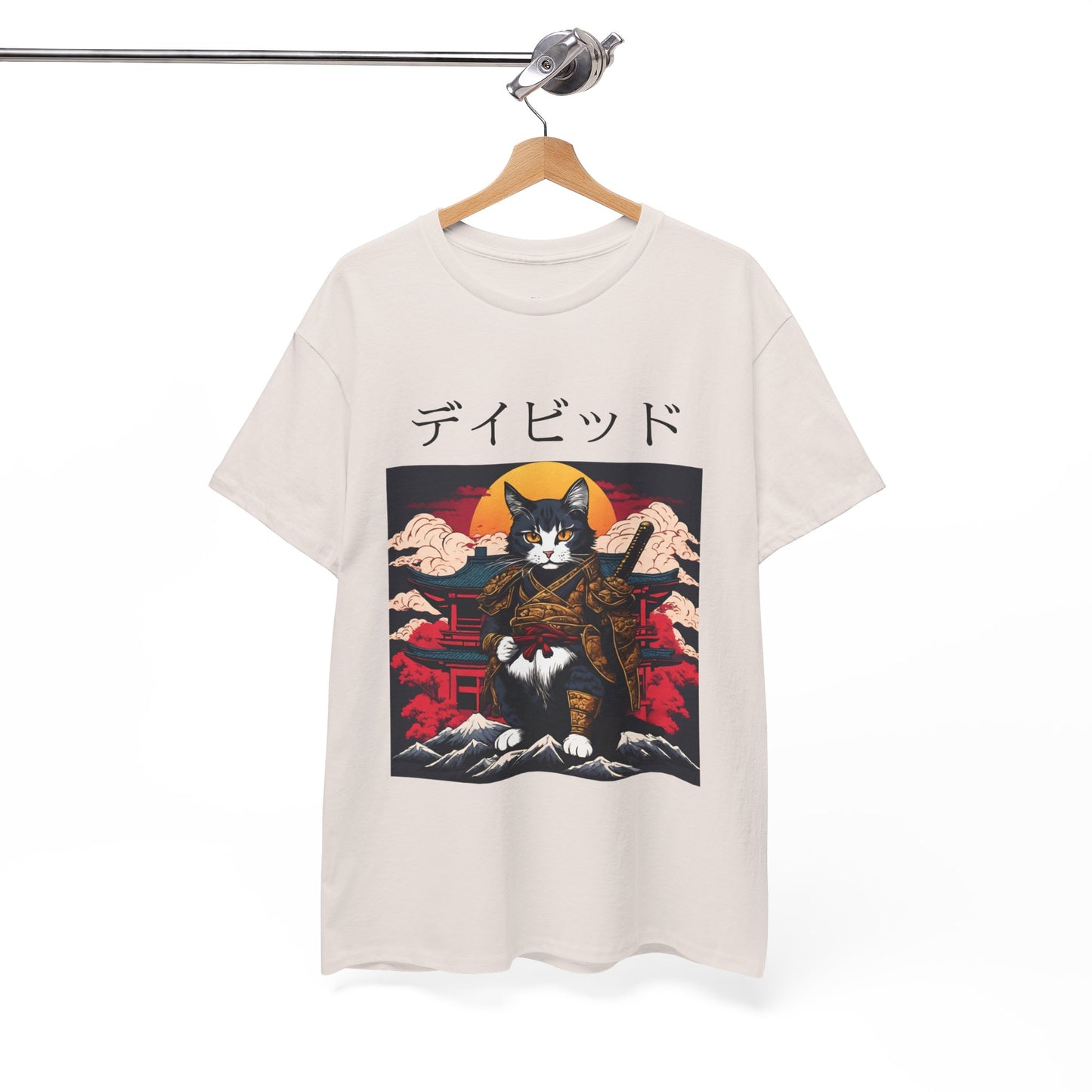 T-shirt japonais personnalisé avec votre nom T-shirt japonais personnalisé T-shirt d'anime de chat samouraï Votre texte Hiragana Katakana Kanji Femmes Hommes T-shirt