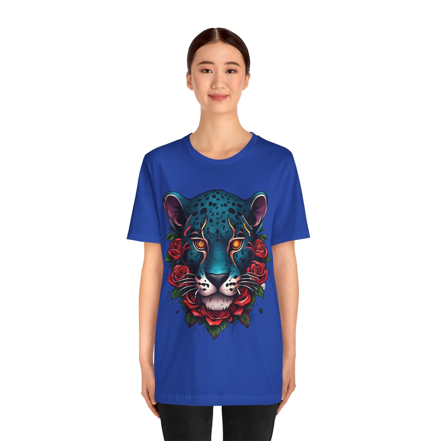 T-shirt graphique unisexe Jaguar Flames and Roses Flashlander