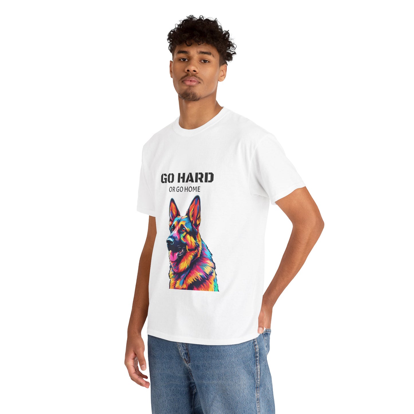 Camiseta de gimnasia Flashlander con diseño de perro pastor alemán Pop Art: "Ve a por todas o vete a casa"