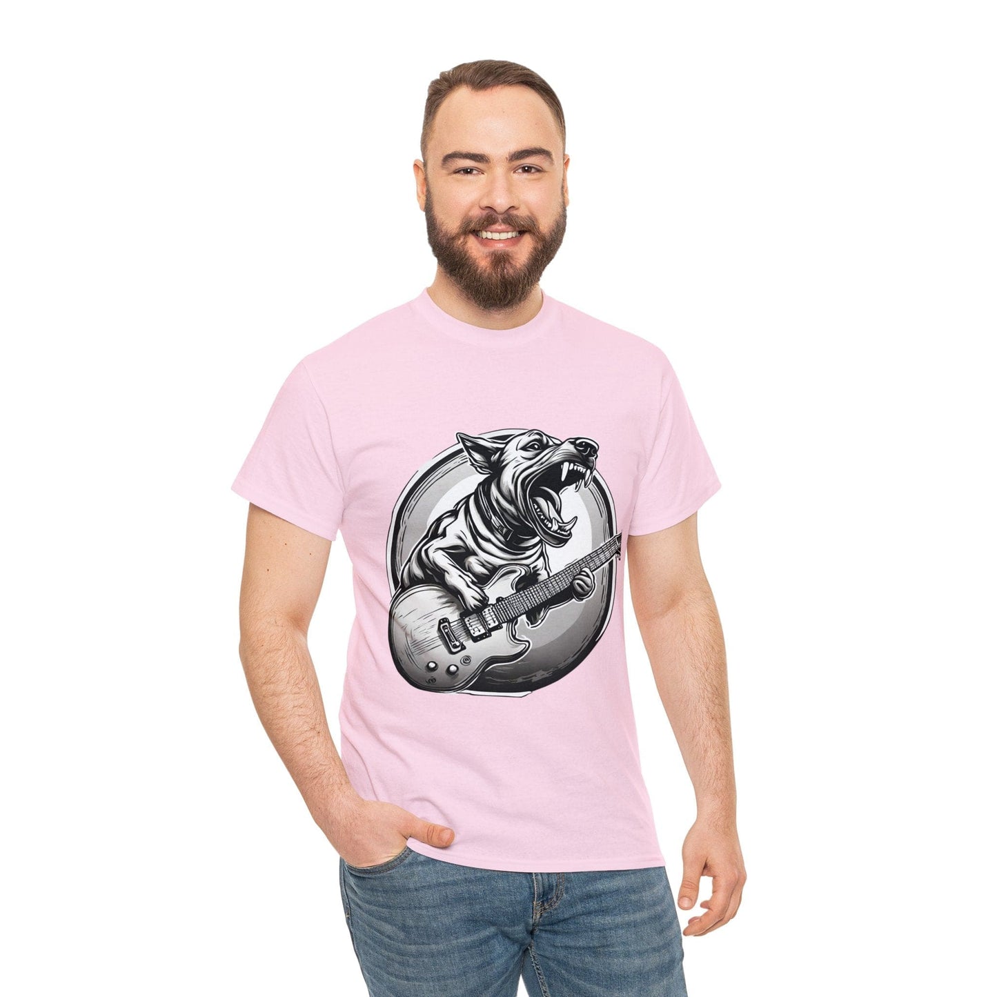 Dog Playing Guitar T-shirt Unisex Heavy Cotton Tee Branded Flashlander